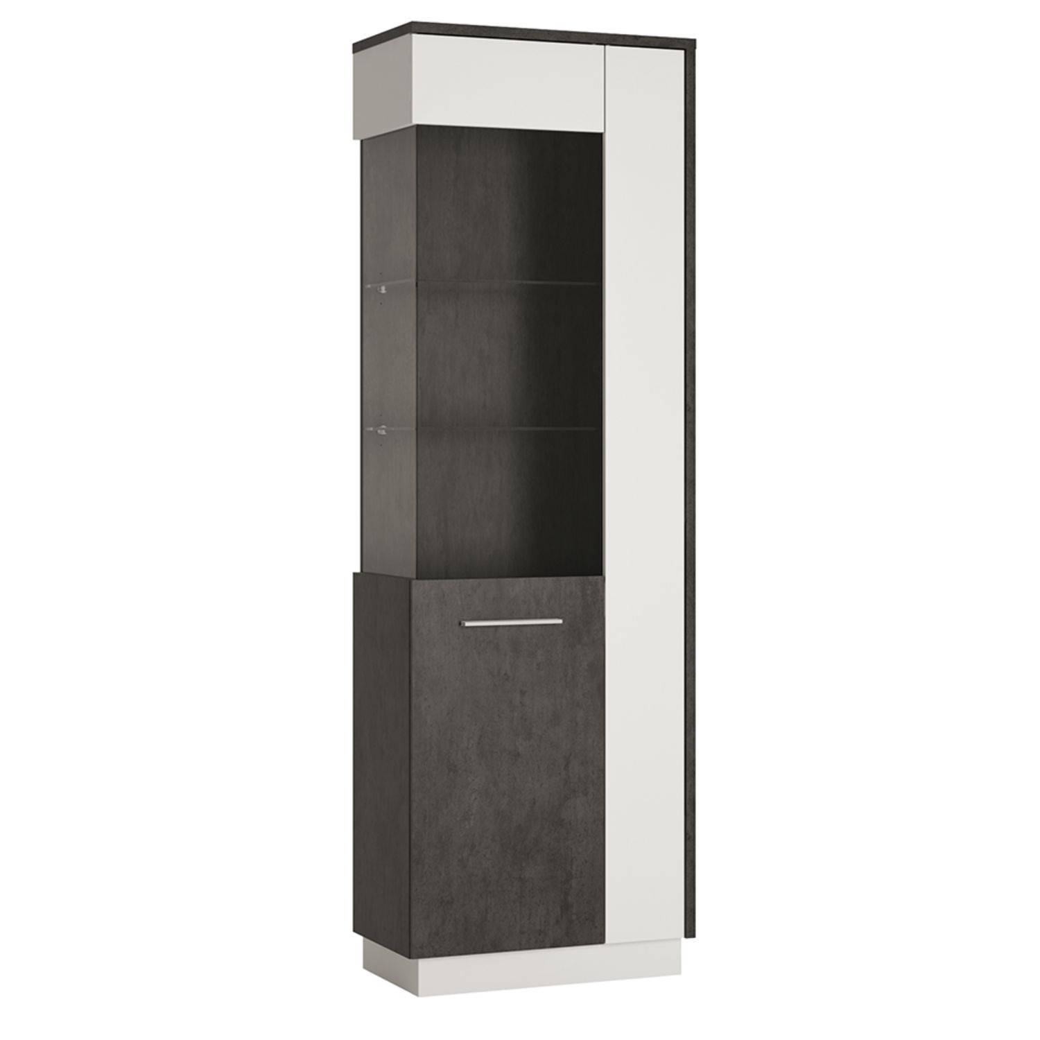Zingaro Tall Glazed display cabinet (LH) - Slate Grey and Alpine White - Rosalind Collection