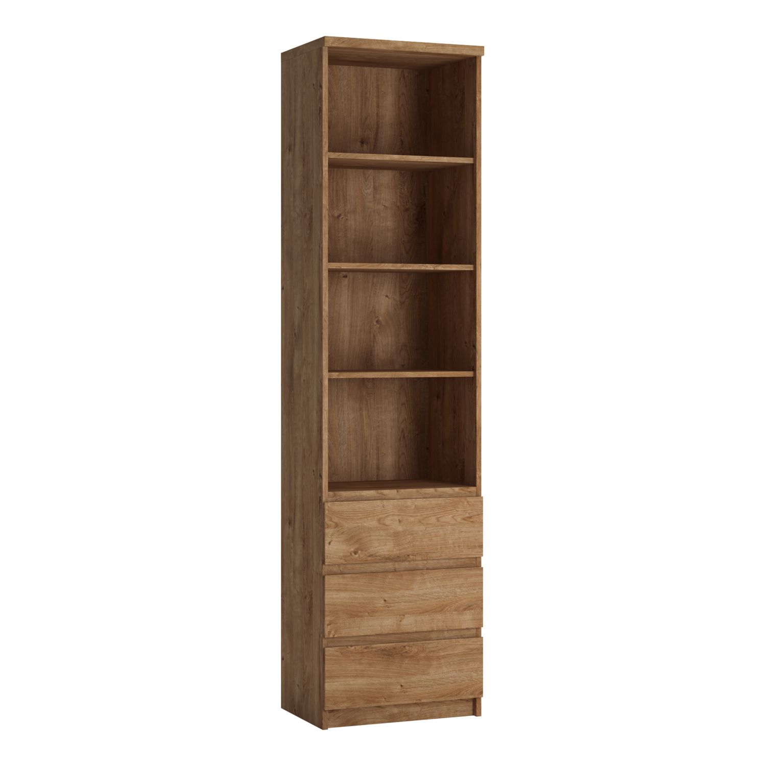 Fribo Oak Fribo Tall narrow 3 drawer bookcase in Oak - Golden Ribbeck Oak - Rosalind Collection