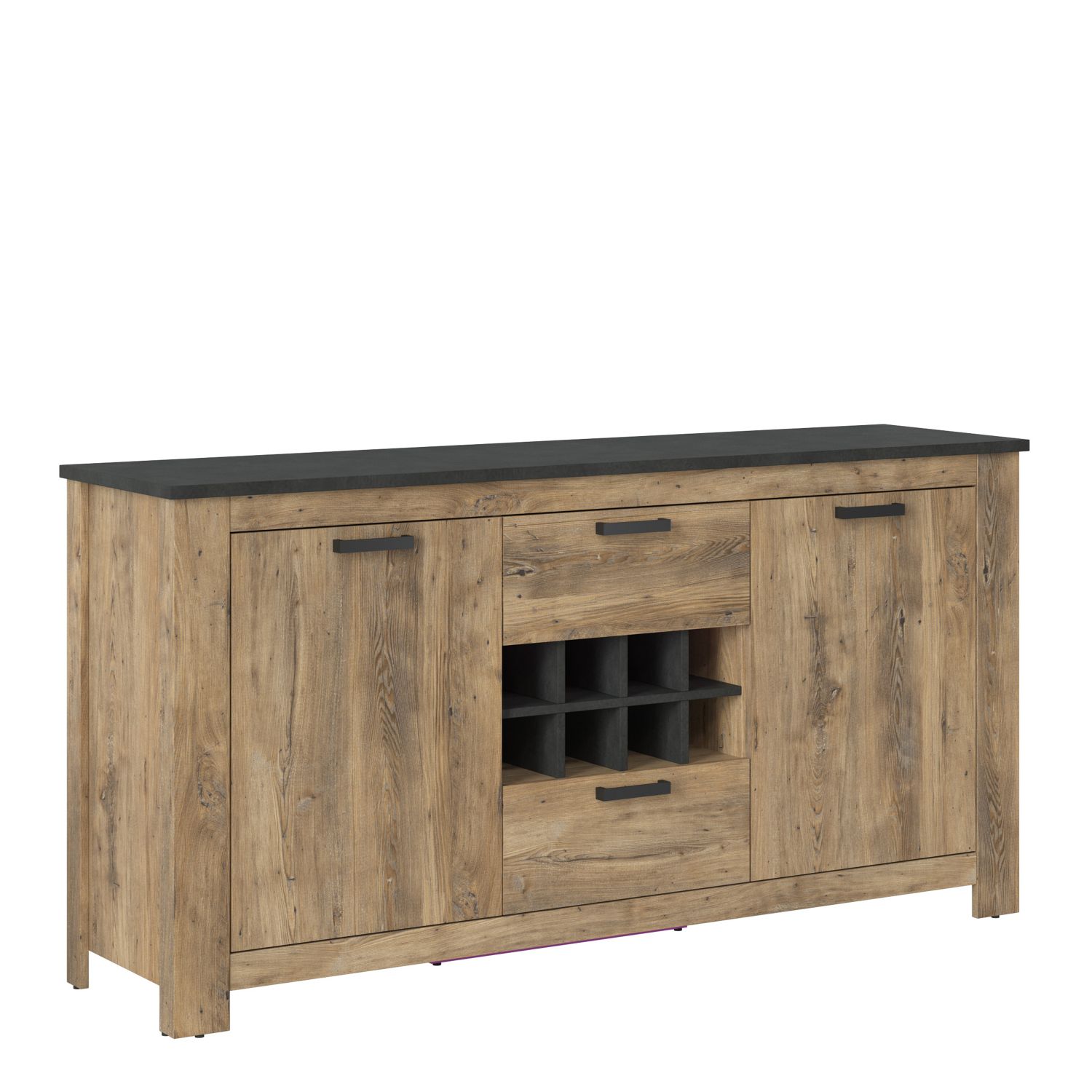 Rapallo 2 door 2 drawer sideboard with wine rack in Chestnut and Matera Grey - Chestnut Brown/Matera Grey - Rosalind Collection