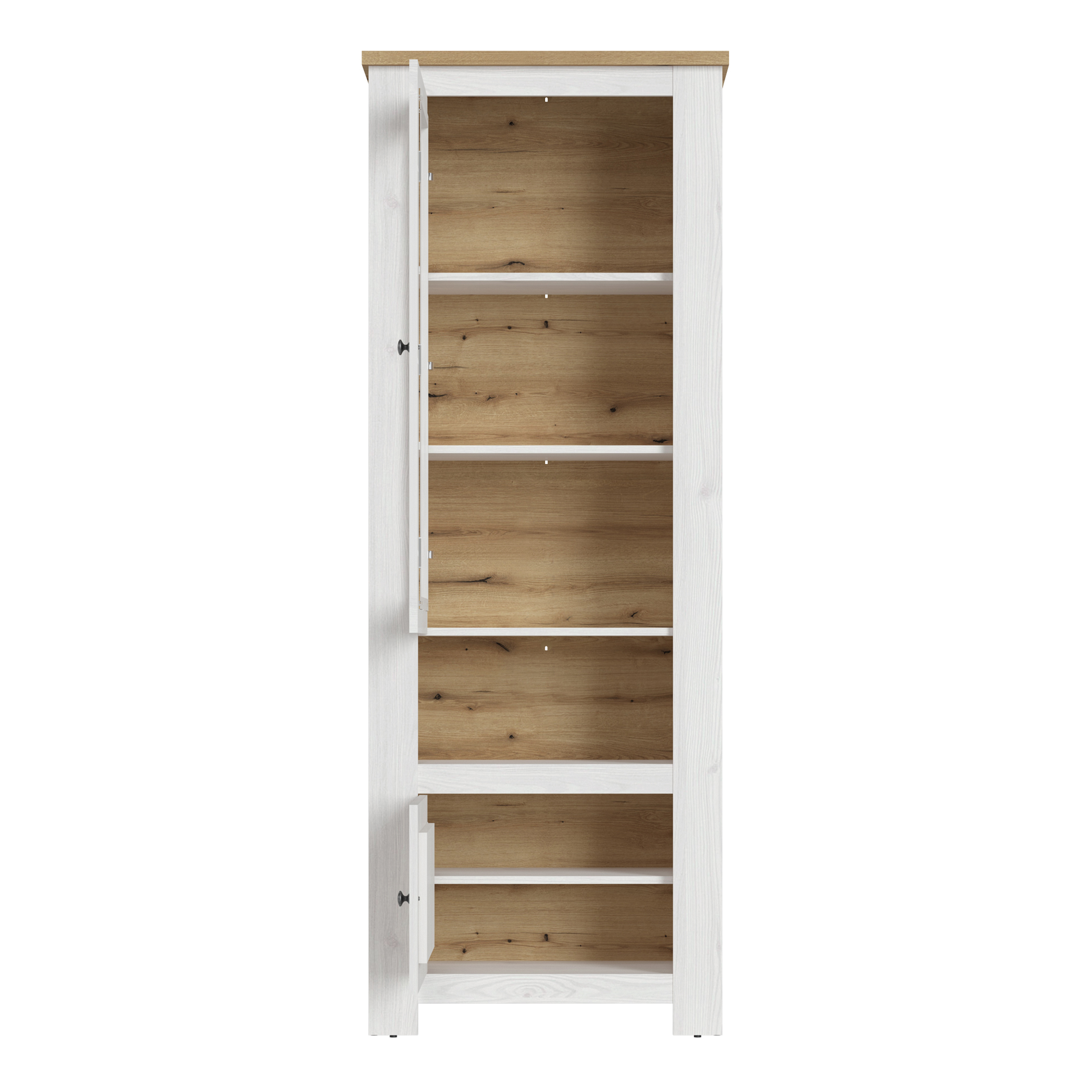 Display Cabinet - CELESTO Cabinet 2x LED Lights White and Oak 74.4cm - Rosalind Collection