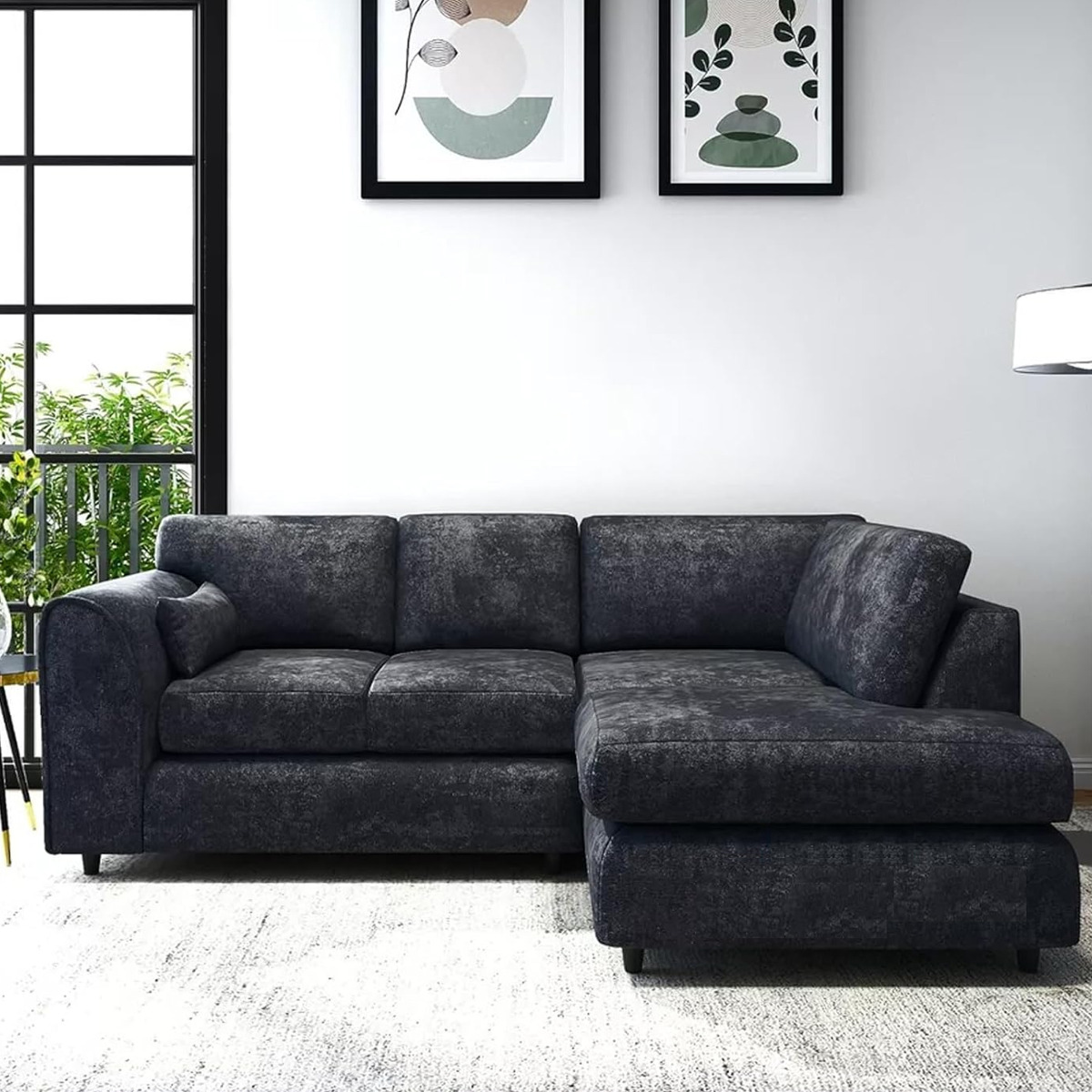 LORVANI Fabric 4 Seater L Shaped Fullback Corner Sofa - Dark Grey, Right Hand Facing - Home Done