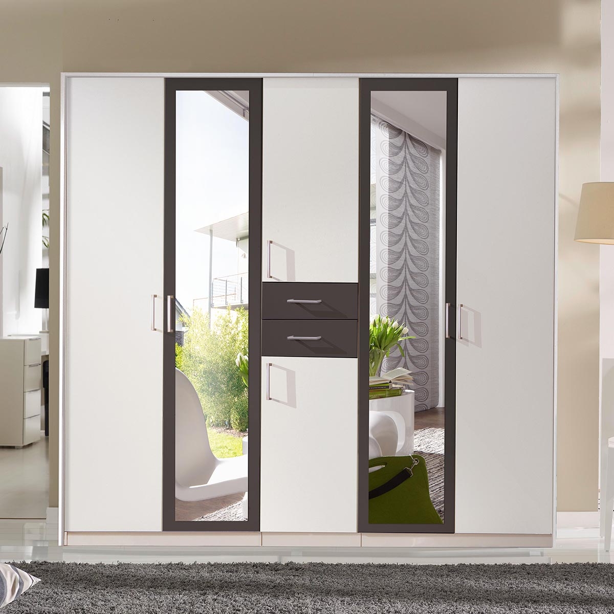 Wardrobe - DAKAR 5 Door Wardrobe White and Graphite 225cm - Wimex Distribution