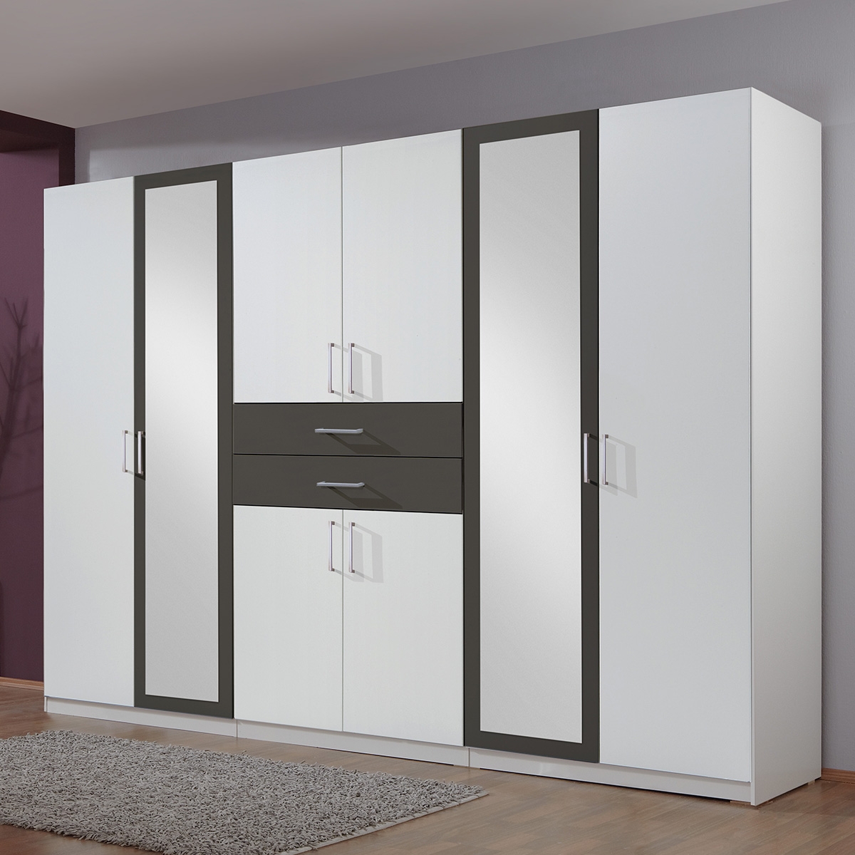 Wardrobe - DAKAR 6 Door Wardrobe White and Graphite 270cm - Wimex Distribution