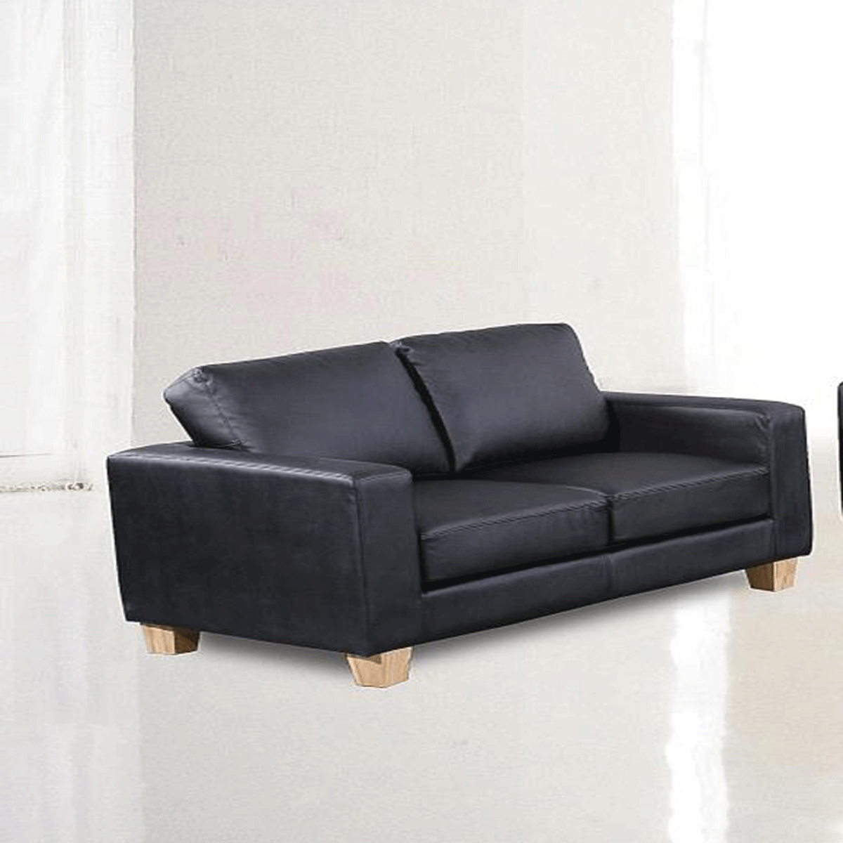 Buxton Chesterfield 2 Seater Sofa Suite in PU Leather - Black - Sigrid Mills