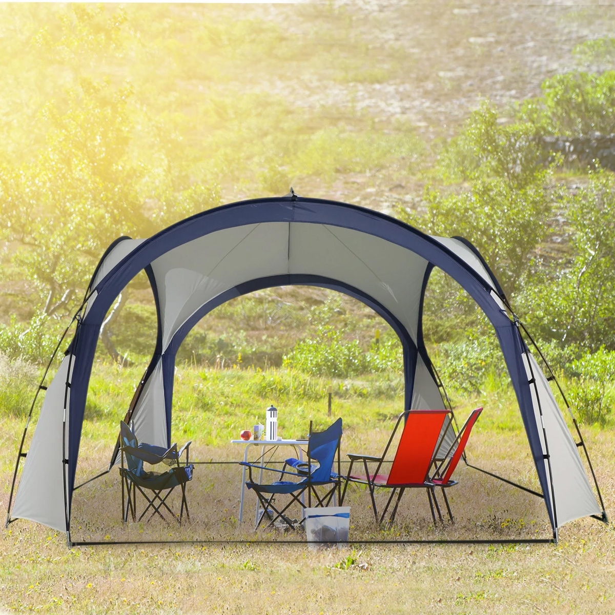Gazebo Party Tent - Cream/Blue - The Garden Savant