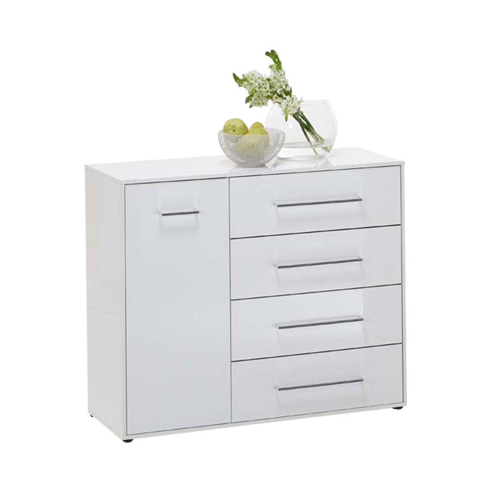 Juli 3 Up 4 Drawer 1-Door Storage Sideboard - White Gloss - Wimex Distribution
