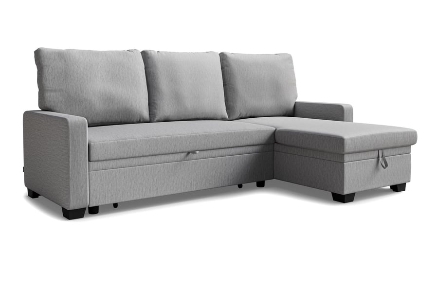 QUINDLE Fabric 3 Seater L Shaped Corner Sofabed - Grey, Reversible Facing - Avellino & Wells