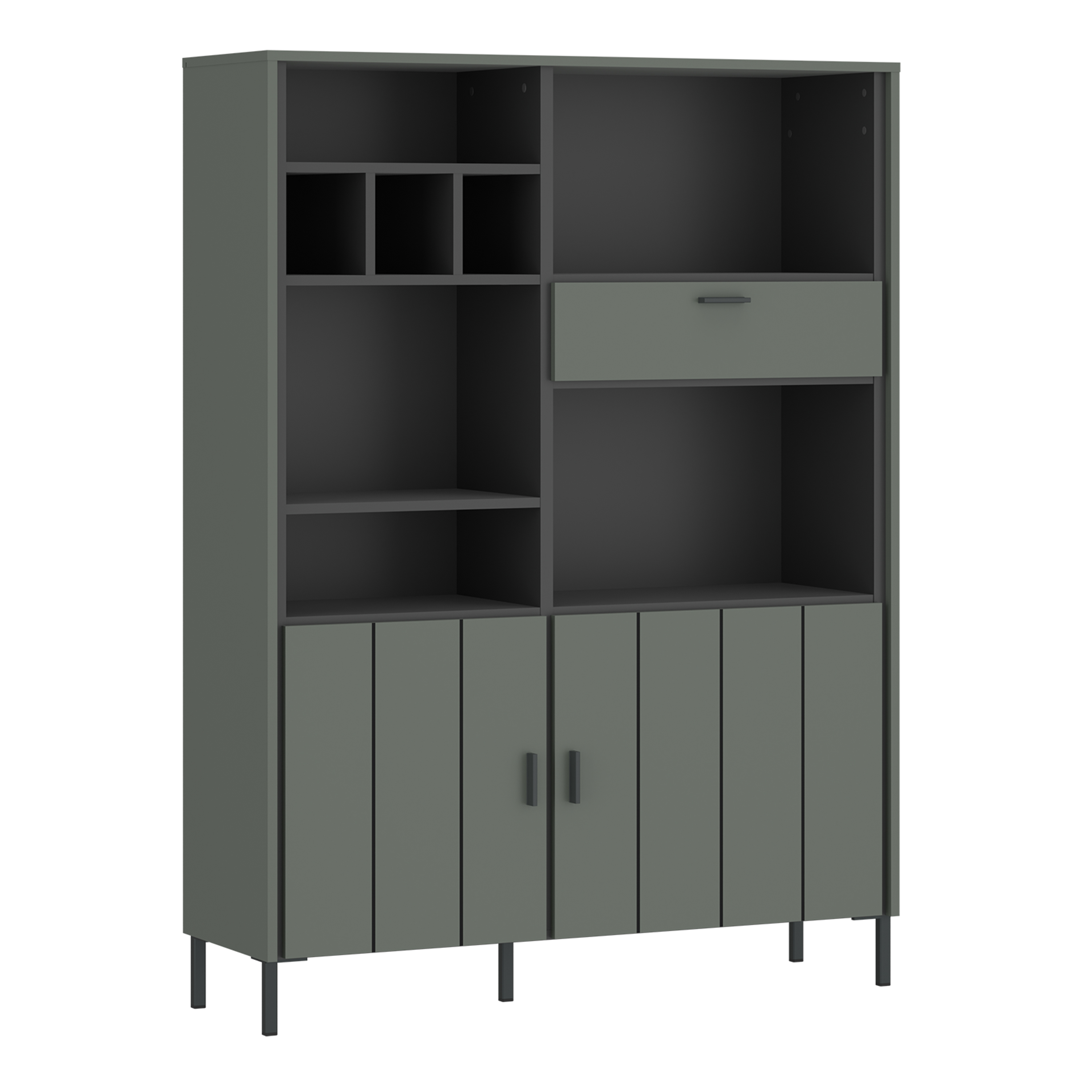 Bookcase - ARUNDEL 2 Door 1 Drawer Bookcase Green and Grey 112.1cm - Rosalind Collection