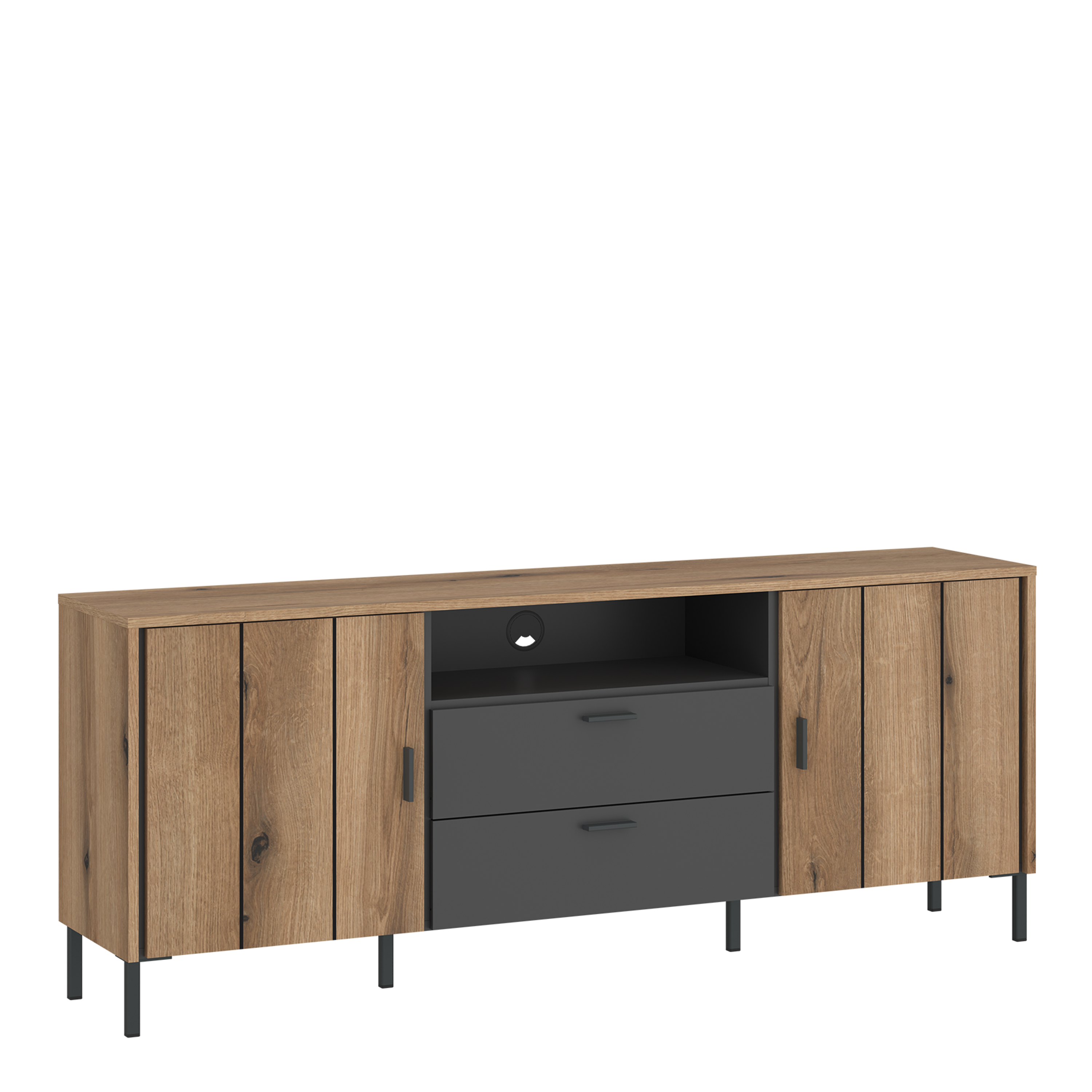 TV Stand - ARUNDEL 2 Door 2 Drawer Media Unit Oak and Grey 158.2cm - Rosalind Collection