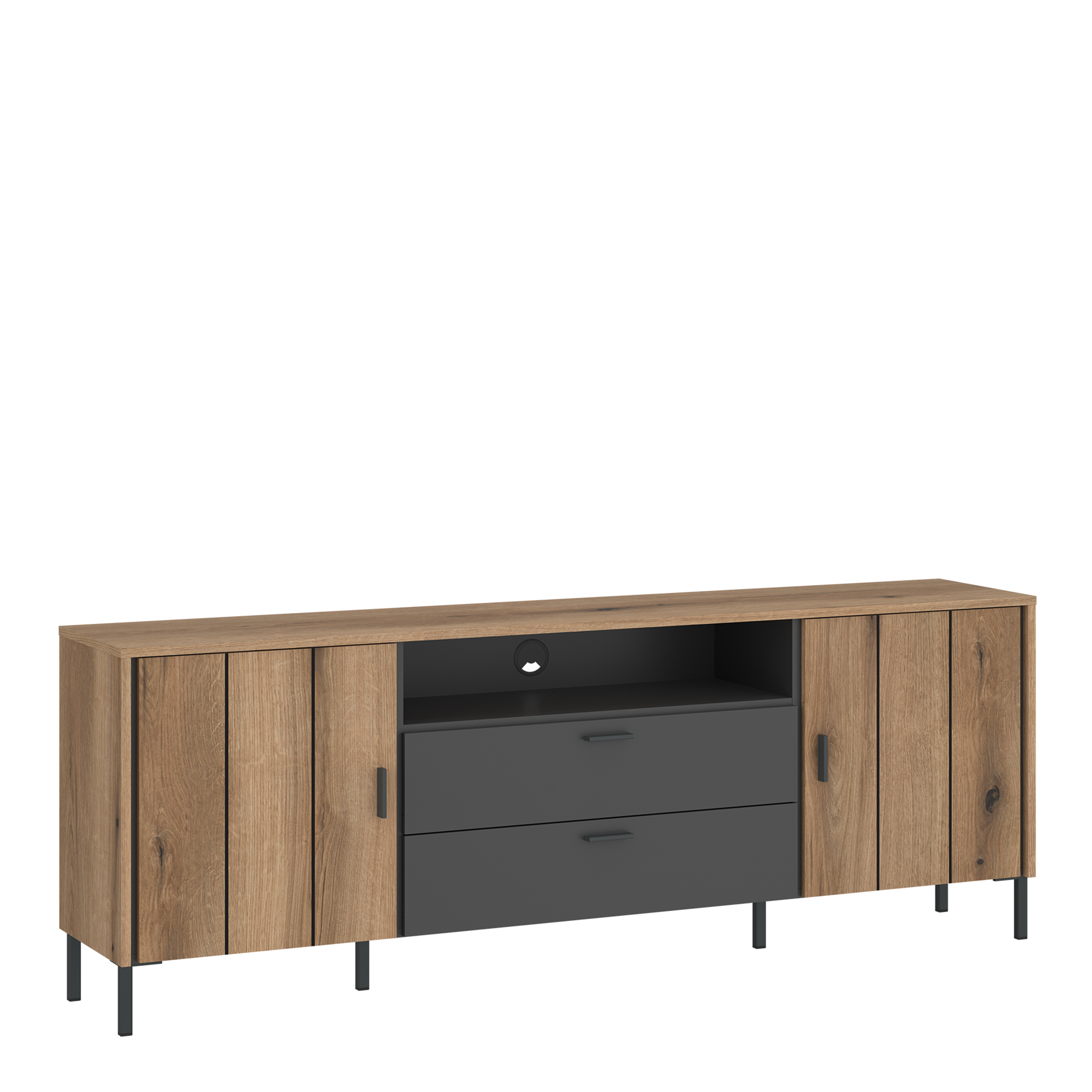 TV Stand - ARUNDEL 2 Door 2 Drawer Media Unit Oak and Grey 173.2cm - Rosalind Collection