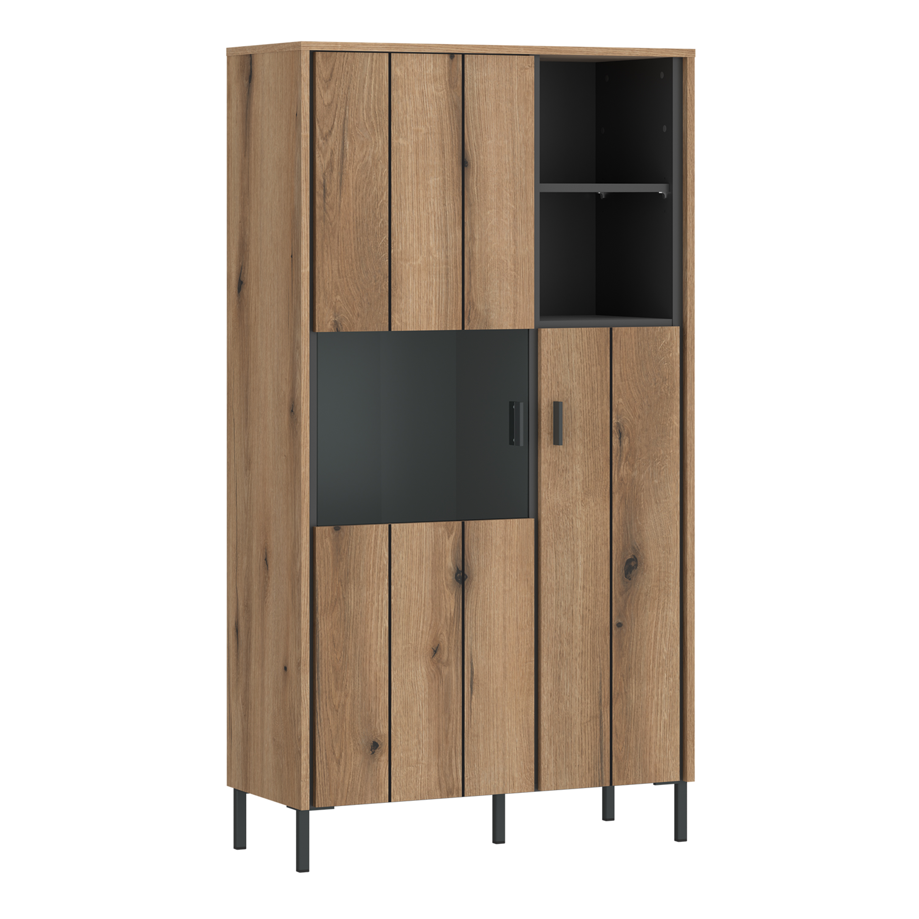 Display Cabinet - ARUNDEL 2 Door Cabinet Oak and Grey 82.1cm - Rosalind Collection