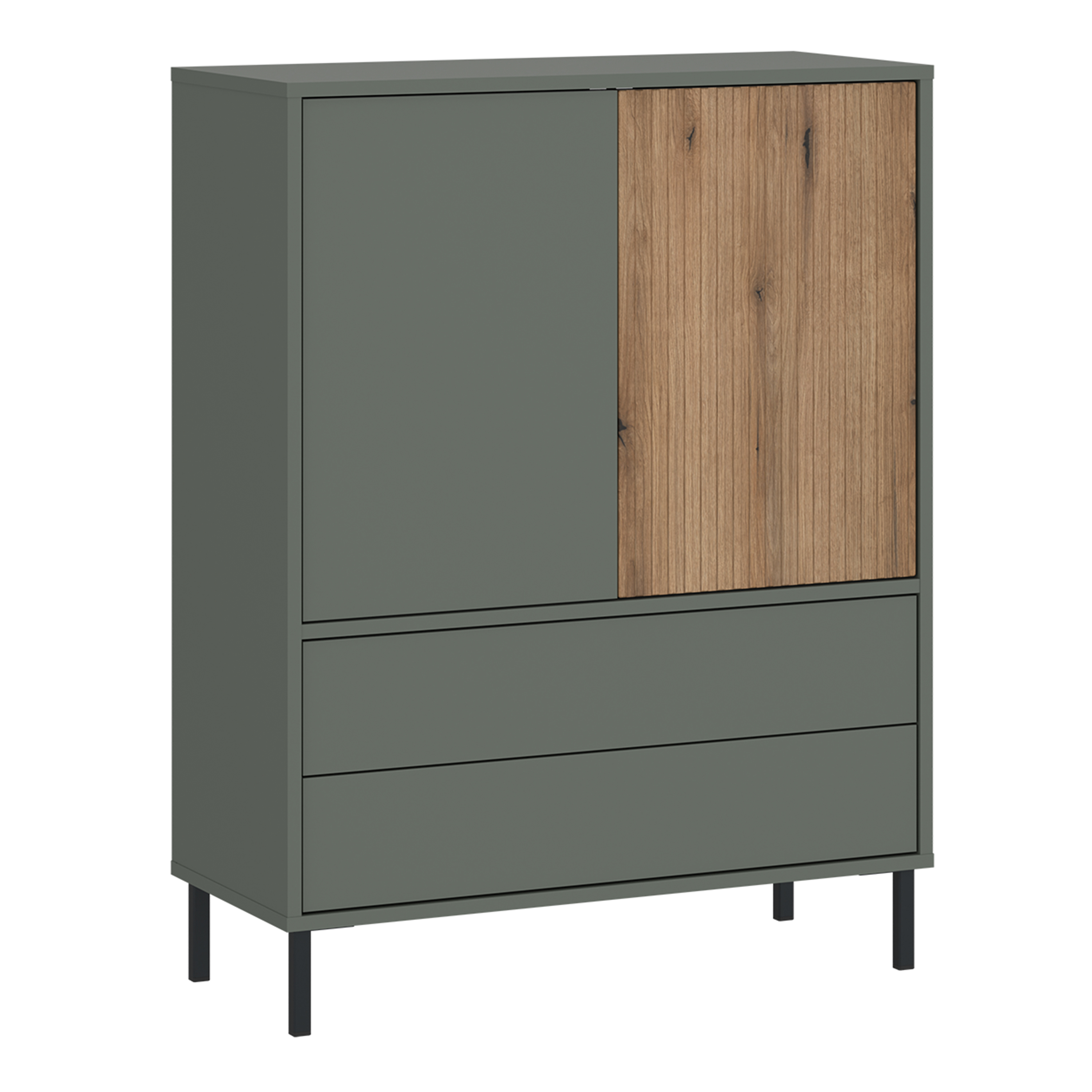 Sideboard - DARWIN 2 Door 2 Drawer Sideboard Green and Oak 78.2cm - Rosalind Collection