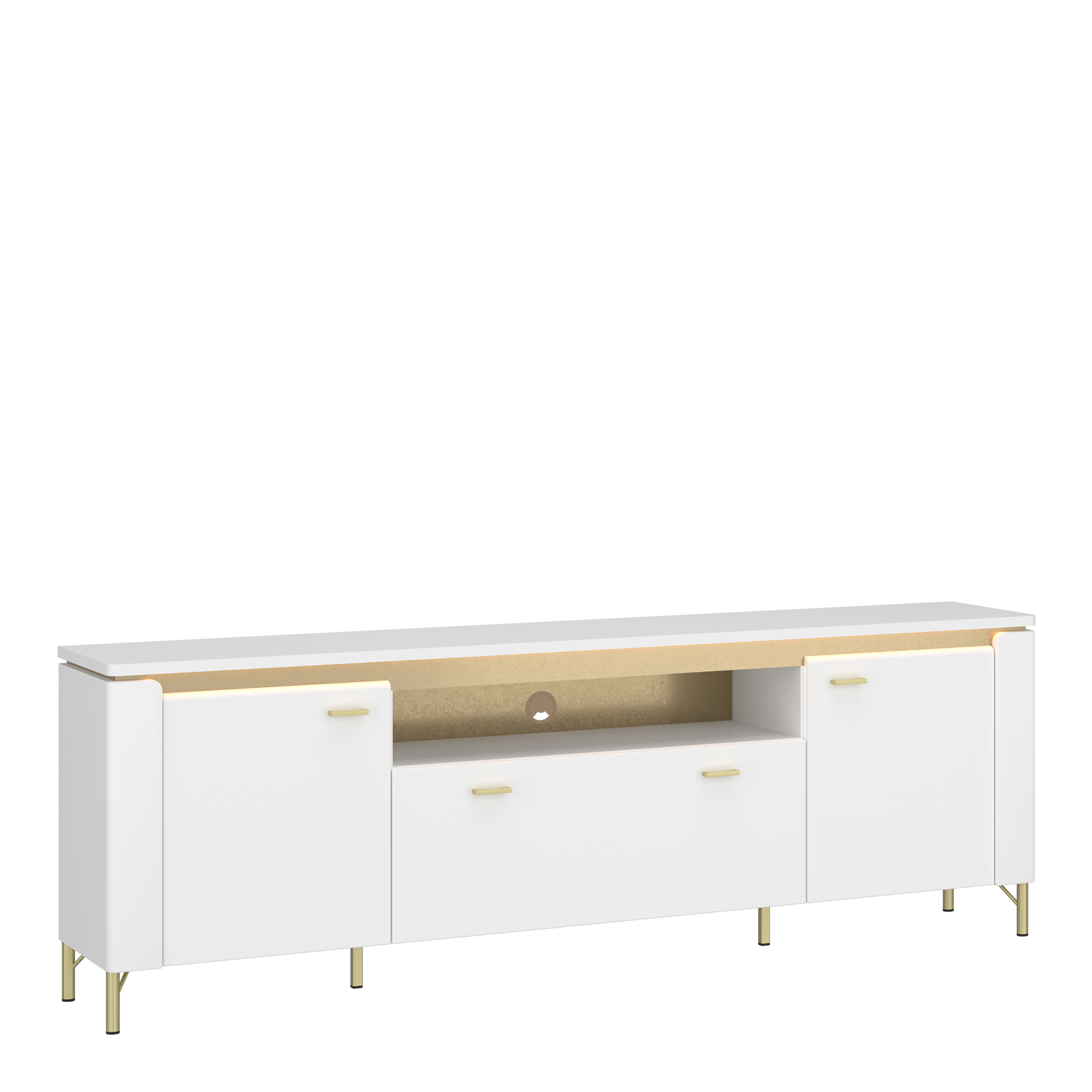 TV Stand - LAZIO 2 Door 1 Drawer Media Unit Alpine White and White Gloss 200.3cm - Rosalind Collection
