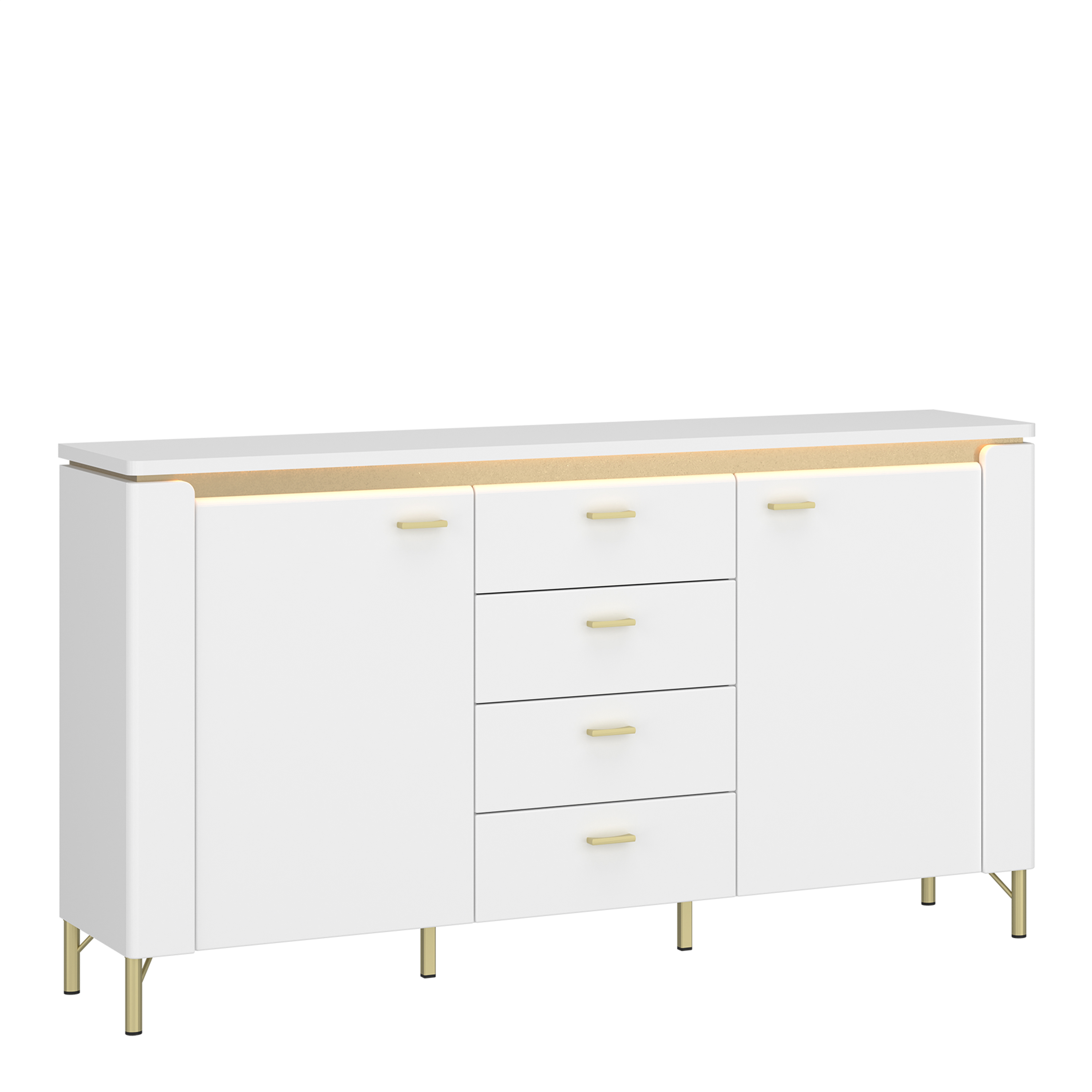 Sideboard - LAZIO 2 Door 4 Drawer Sideboard Alpine White and White Gloss 155.3cm - Rosalind Collection