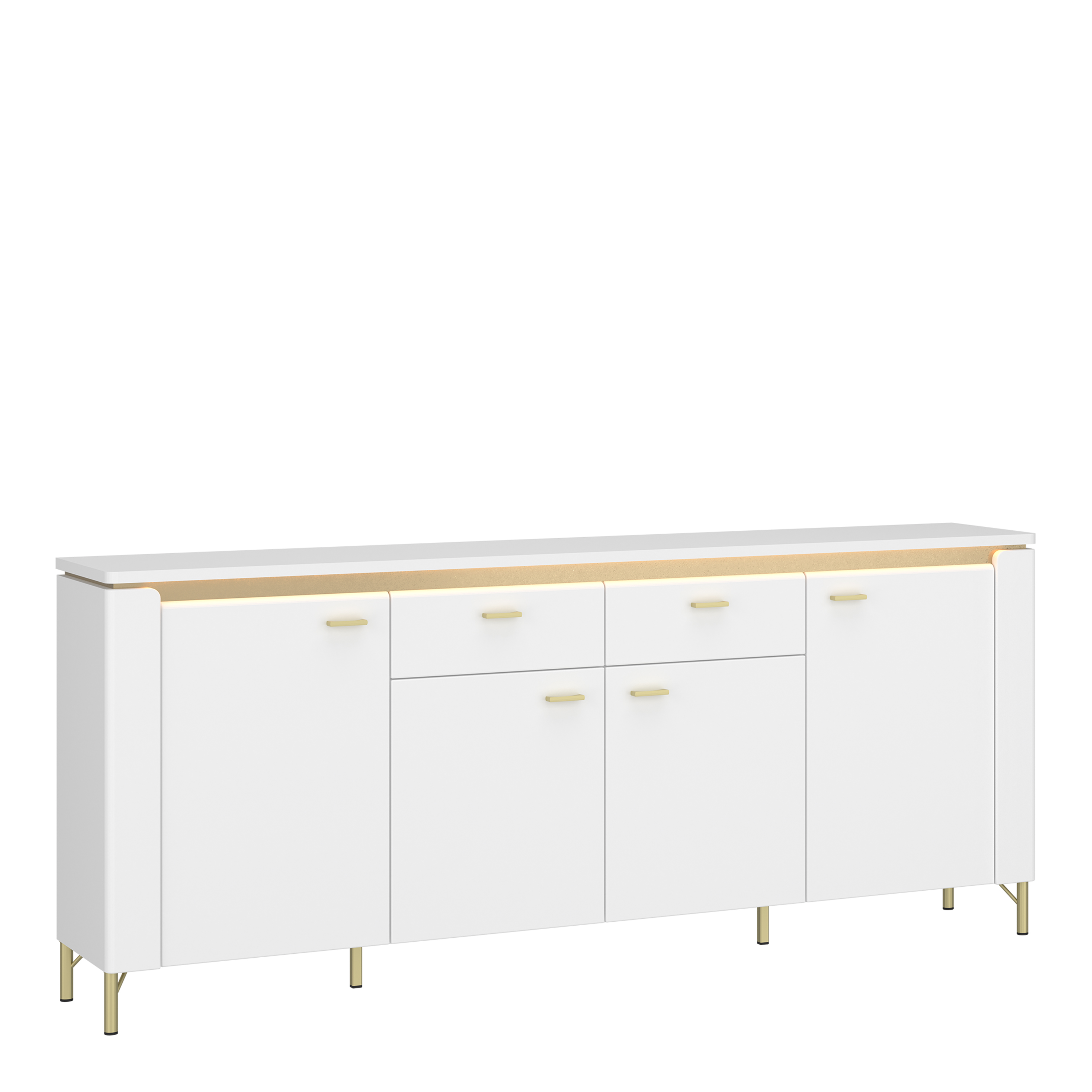 Sideboard - LAZIO 4 Door 2 Drawer Sideboard Alpine White and White Gloss 200.3cm - Rosalind Collection