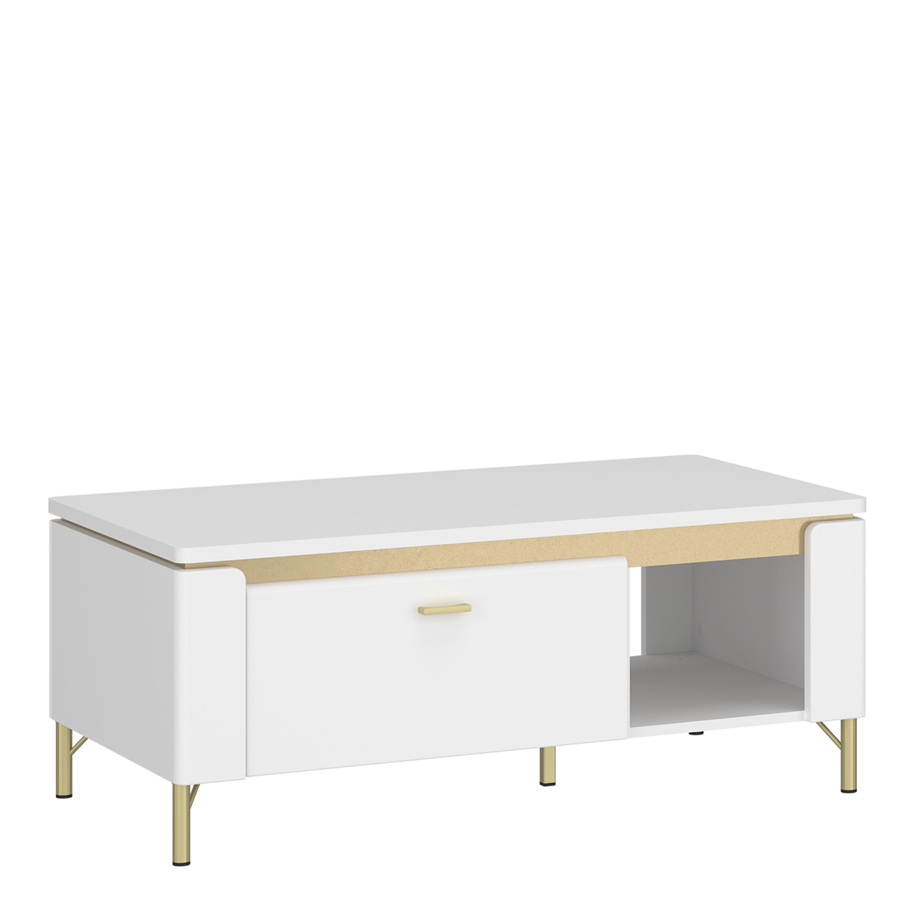 Coffee Table - LAZIO 1 Drawer Coffee Table Alpine White and White Gloss 110.4cm - Rosalind Collection