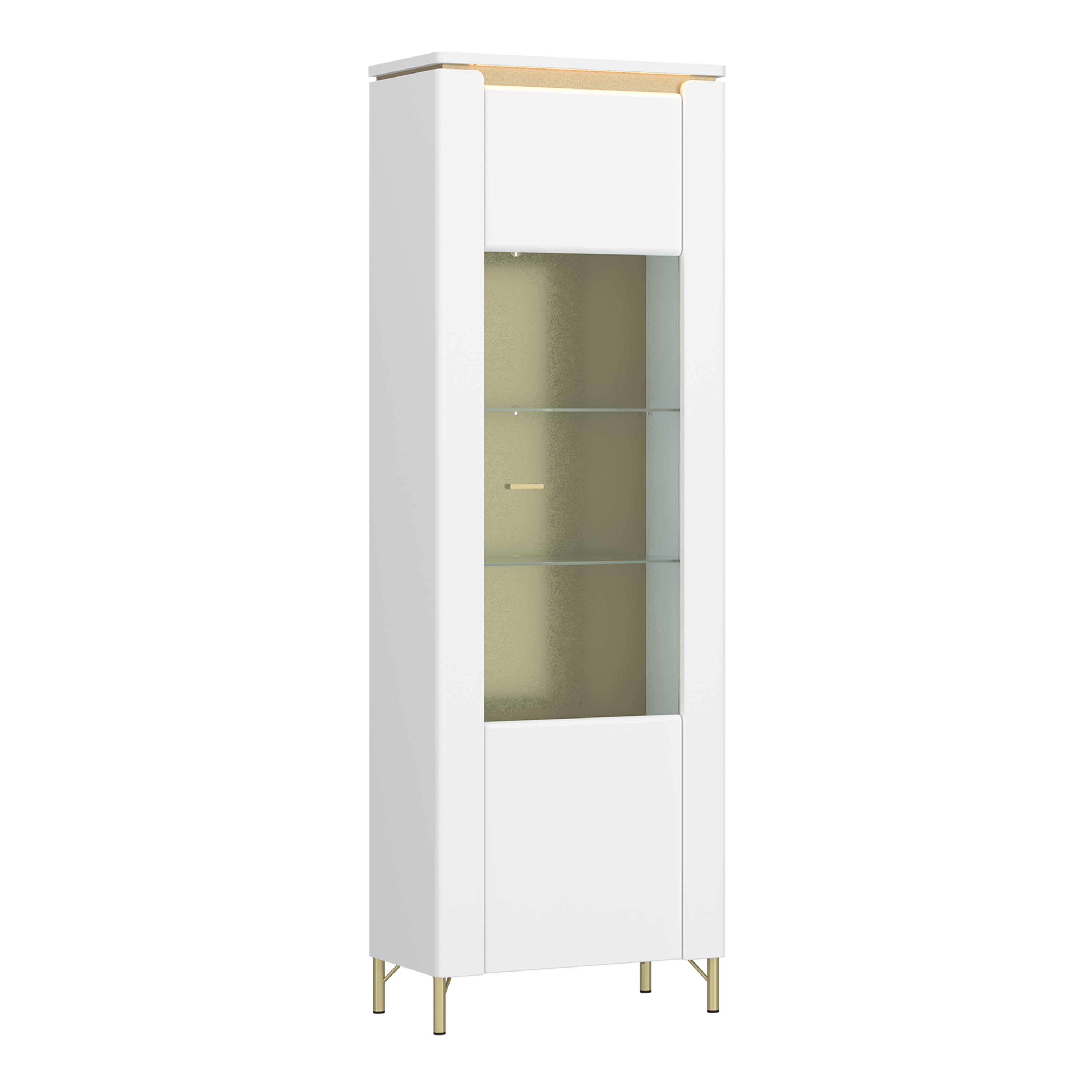Display Cabinet - LAZIO 1 Door Cabinet Alpine White and White Gloss 65.5cm - Rosalind Collection