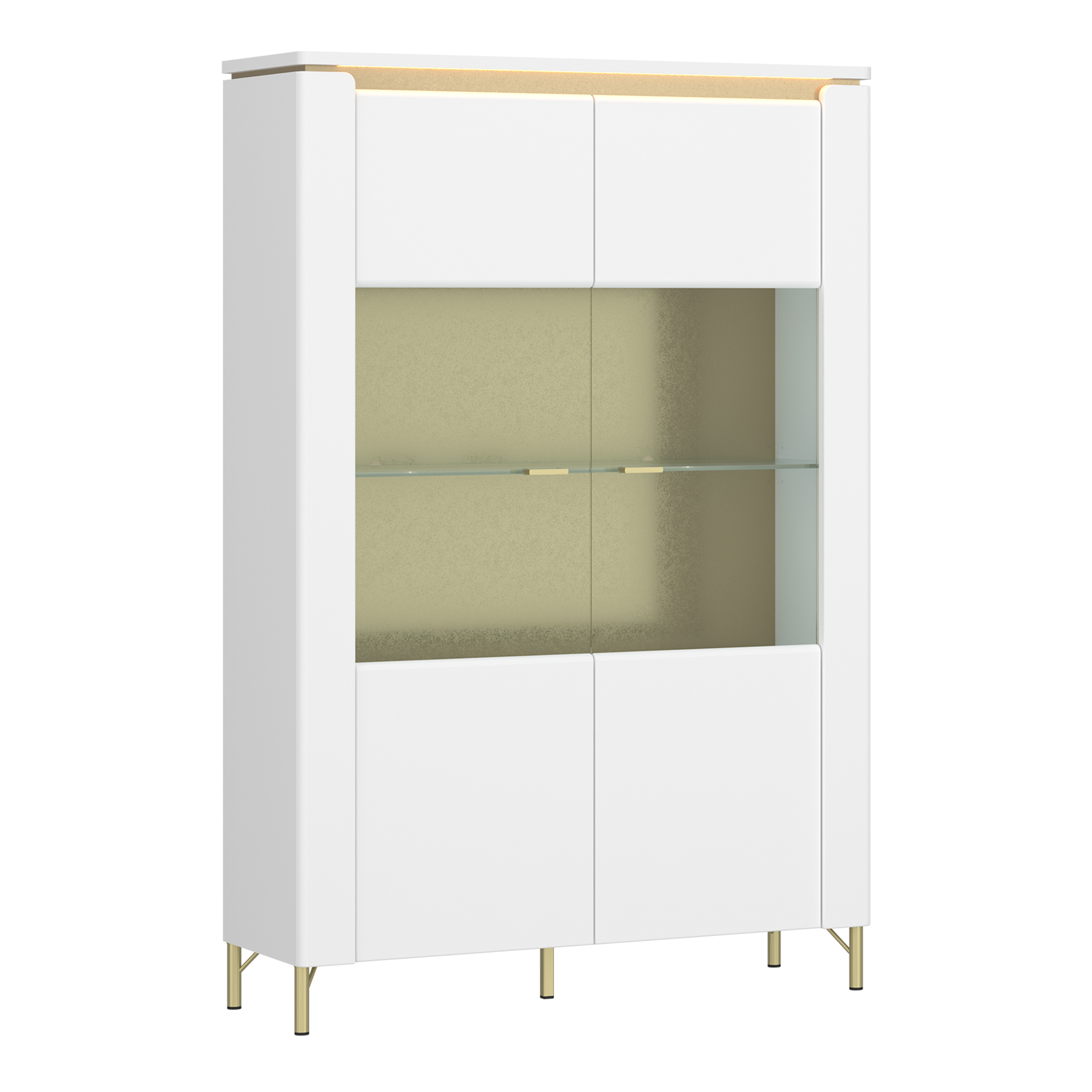 Display Cabinet - LAZIO 2 Door Cabinet Alpine White and White Gloss 110.4cm - Rosalind Collection
