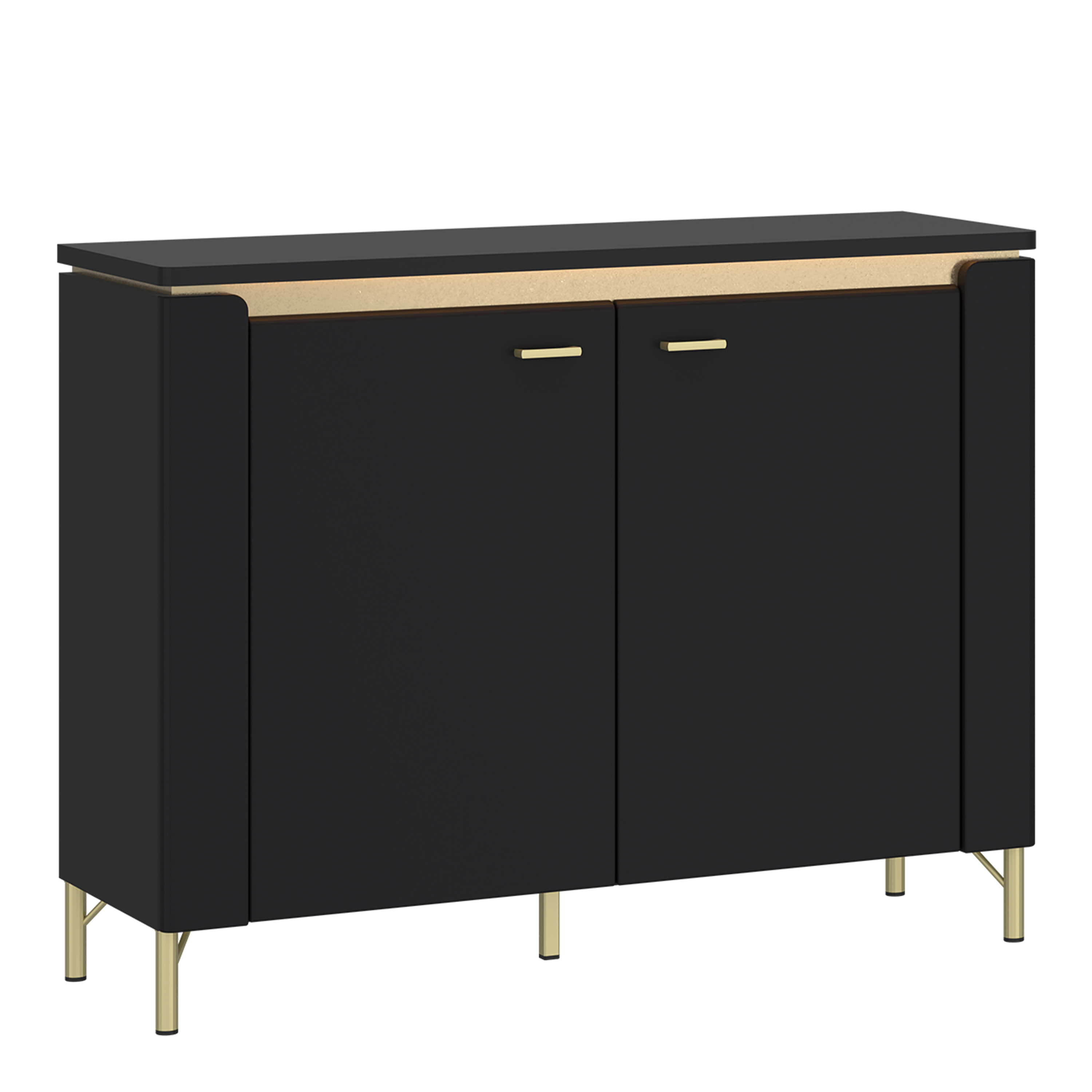 Sideboard - GENOA 2 Door Sideboard Black Matt and Gold 110.4cm - Rosalind Collection