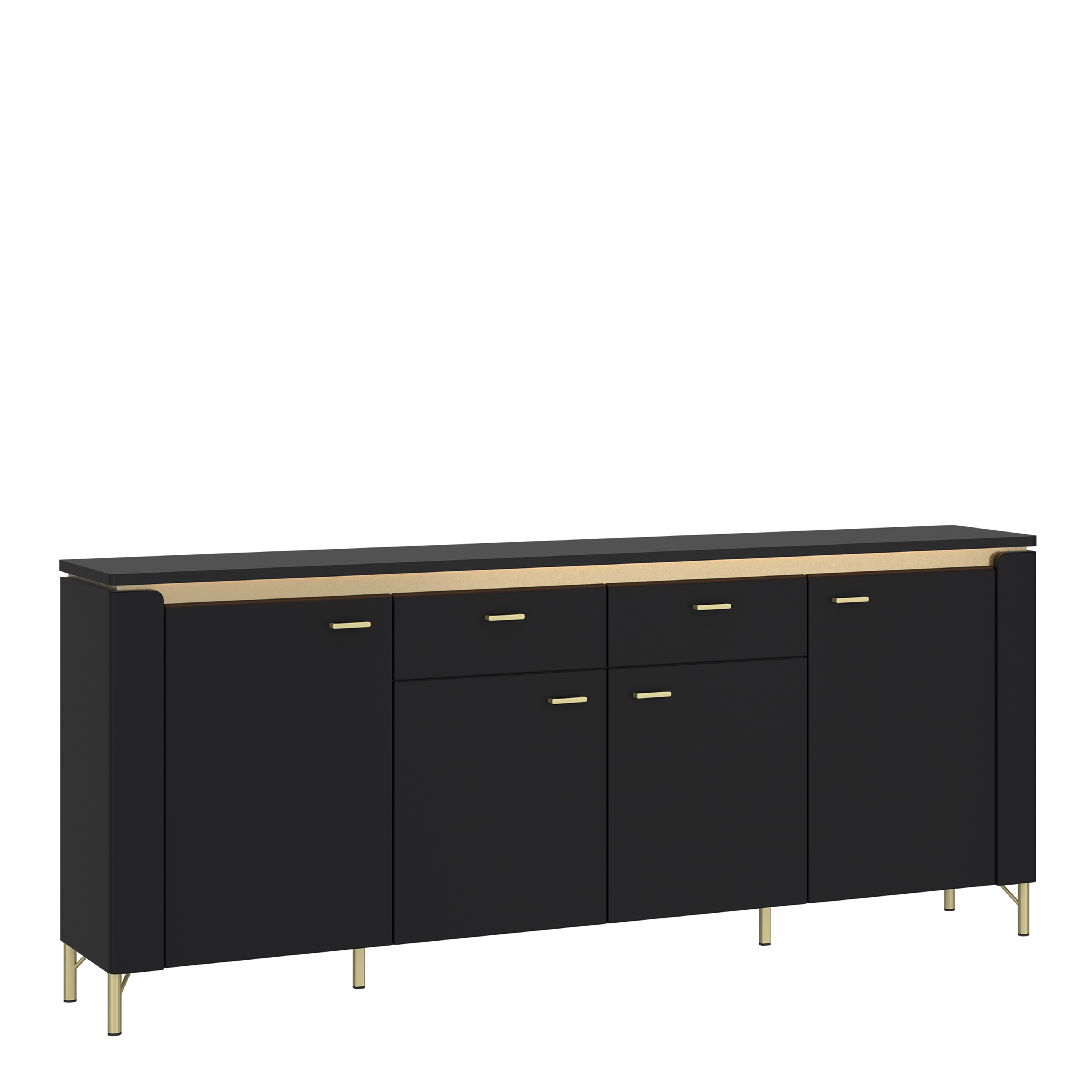 Sideboard - GENOA 4 Door 2 Drawer Sideboard Black Matt and Gold 200.3cm - Rosalind Collection