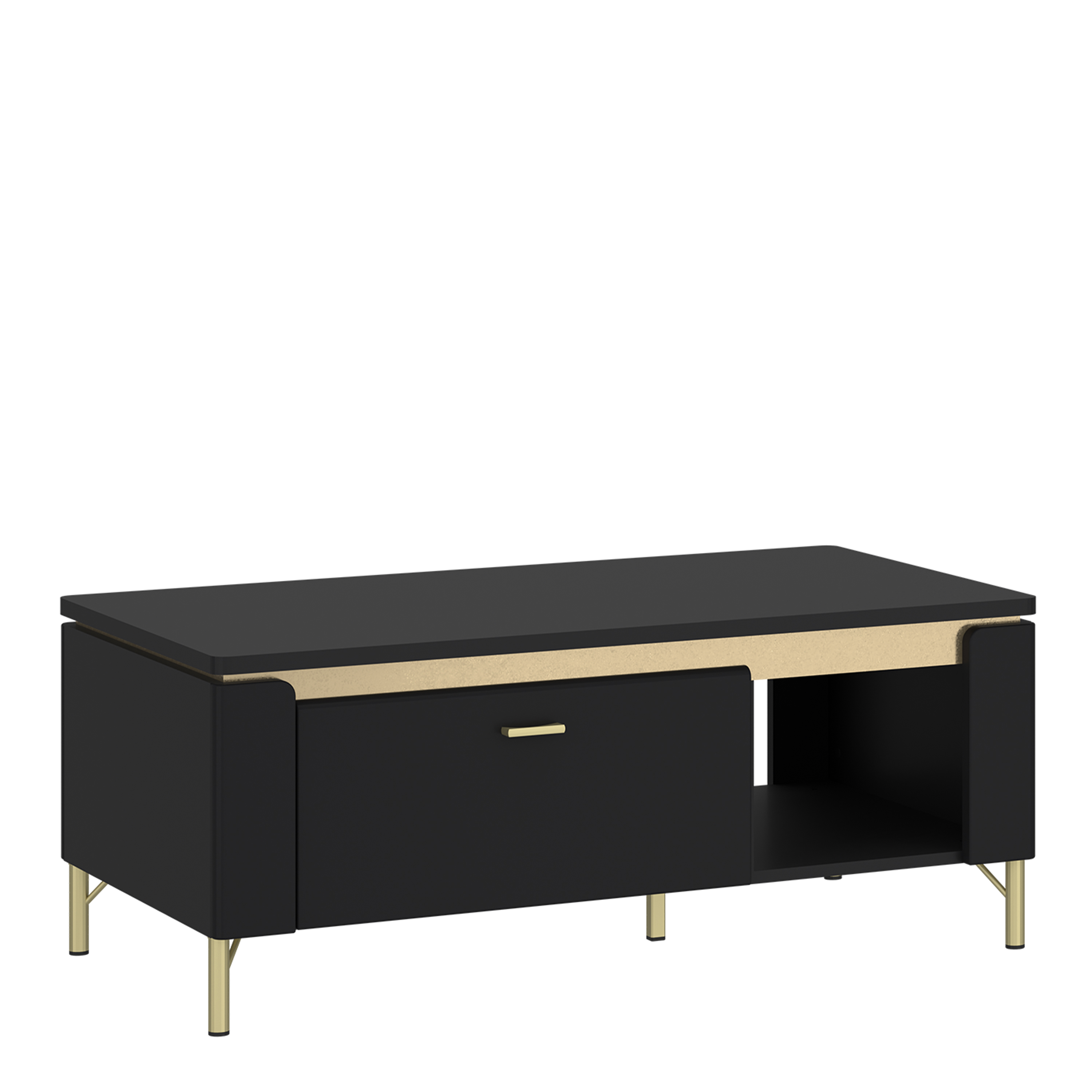 Coffee Table - GENOA 1 Drawer Coffee Table Black Matt and Gold 110.4cm - Rosalind Collection