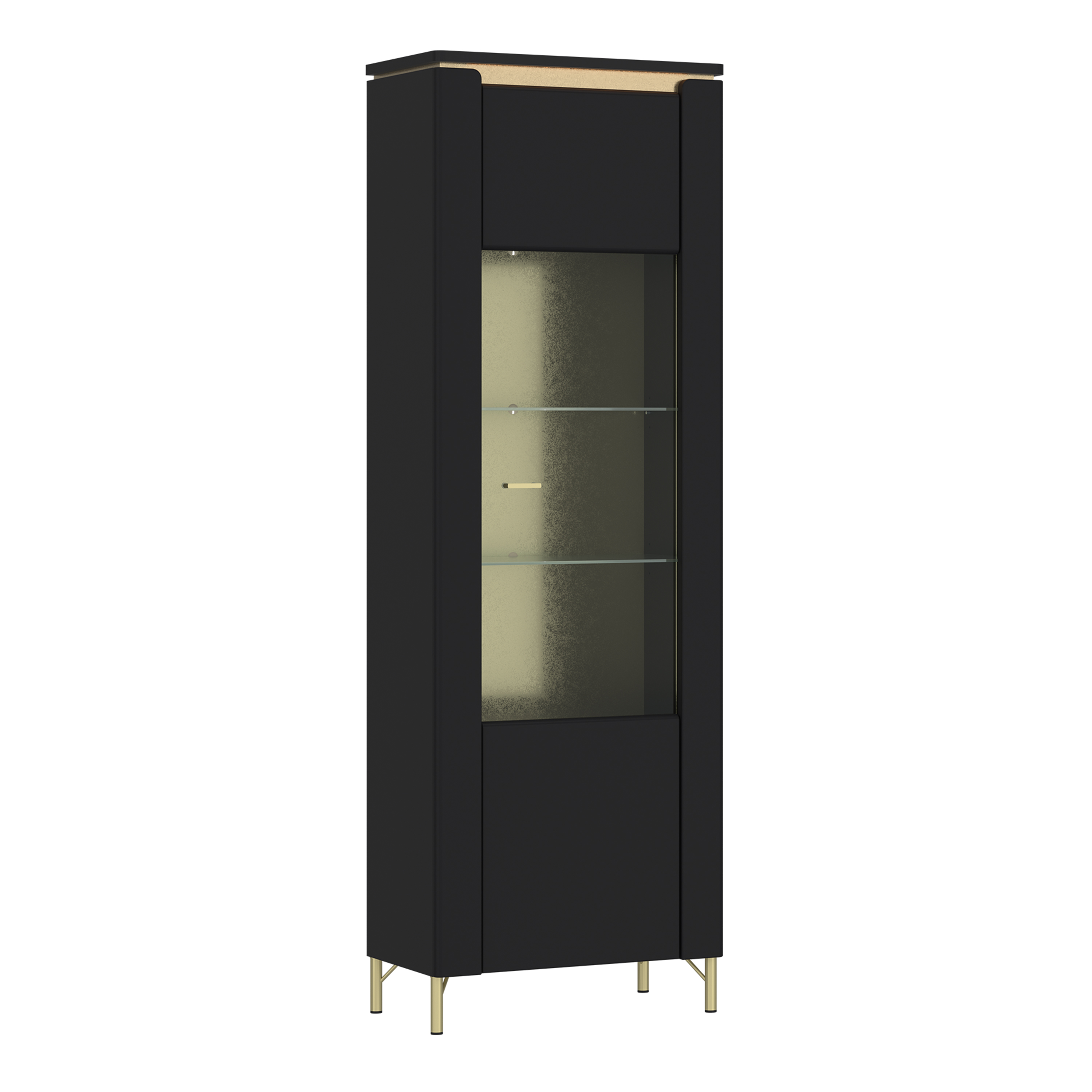 Display Cabinet - GENOA 1 Door Cabinet Black Matt and Gold 65.5cm - Rosalind Collection