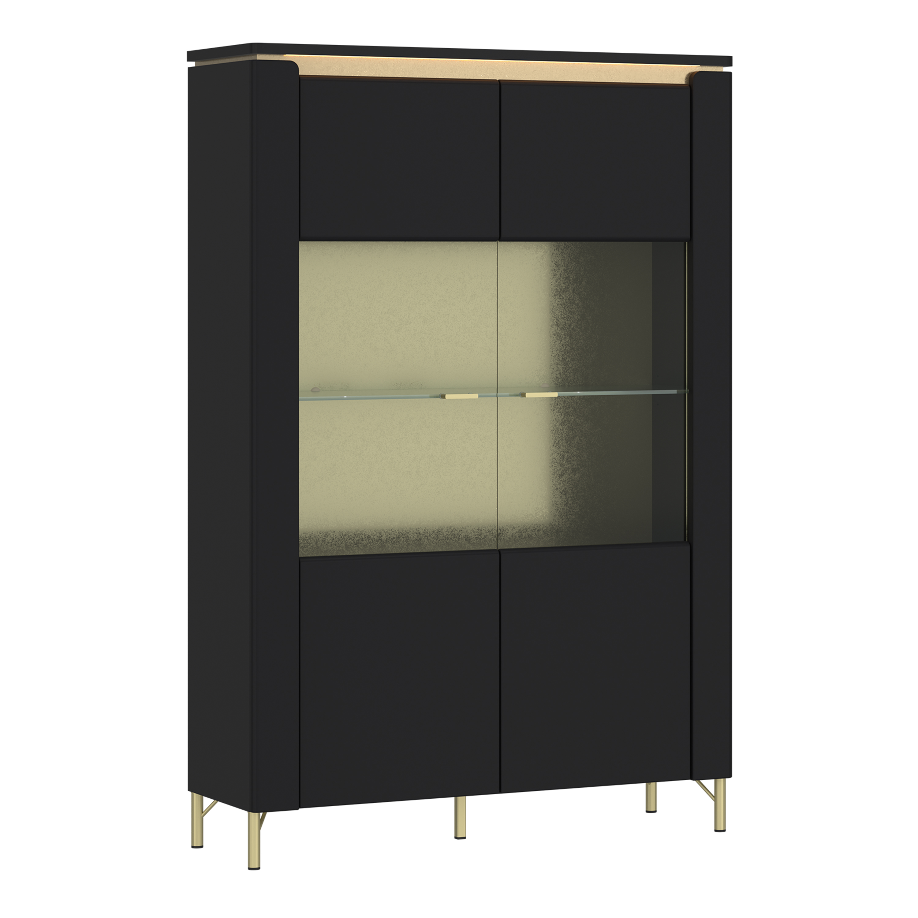 Display Cabinet - GENOA 2 Door Cabinet Black Matt and Gold 110.4cm - Rosalind Collection