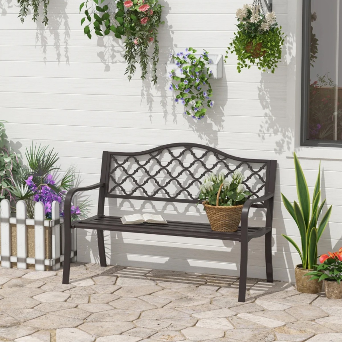 Antique Style Cast Iron Front Porch Outdoor Bench - Brown - The Garden Savant