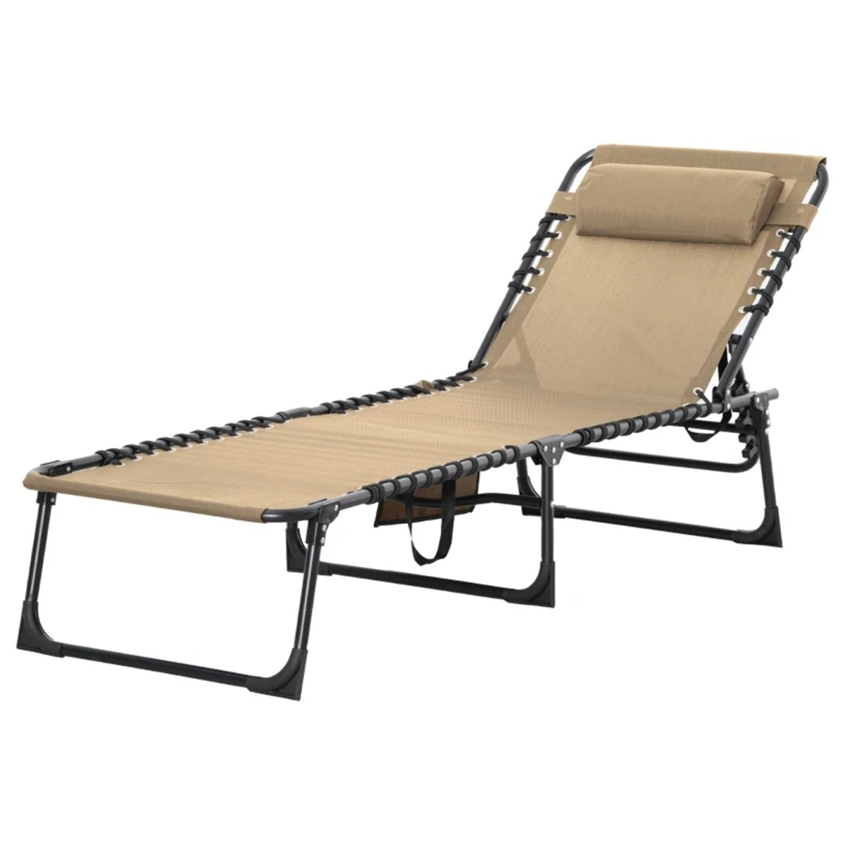 5 Position Adjustable Backrest Foldable Portable Reclining Sun Lounger with Pillow - Beige - The Garden Savant