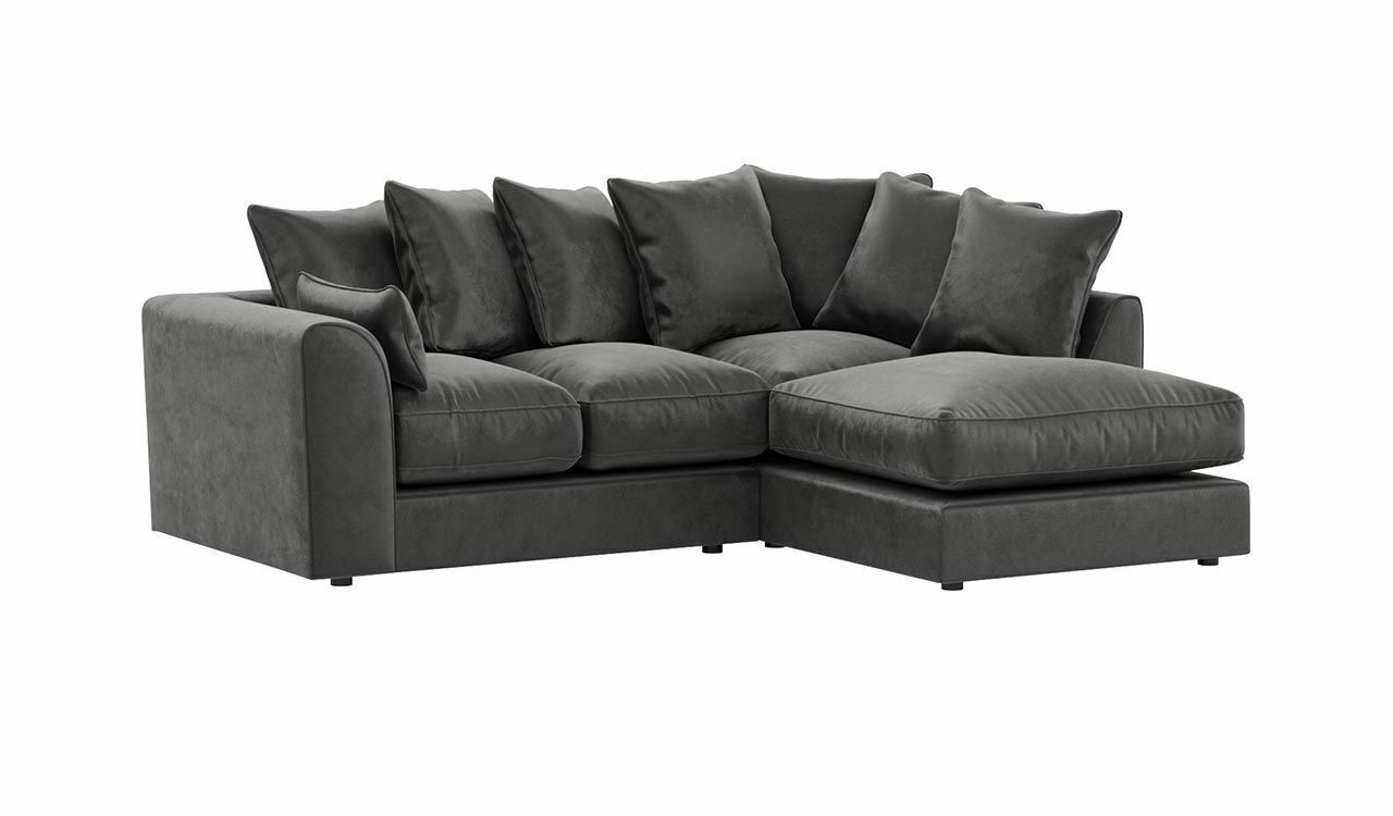 VOSTA Plush Velvet 4 Seater L Shaped - Right Hand Facing Corner Sofa - Grey - Steve and Co Mills