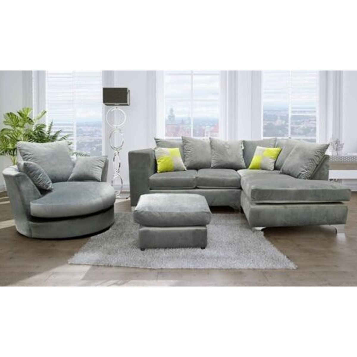 Luxury Plush Velvet L Shaped Corner Sofa - Grey - Steve and Co Mills