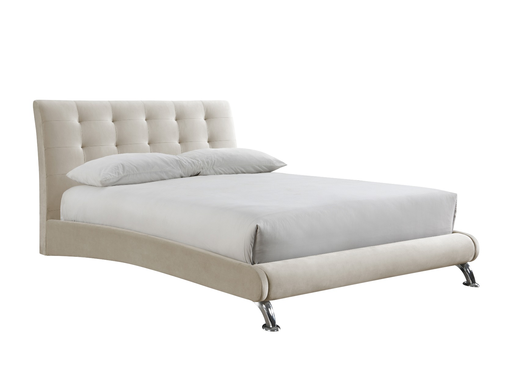 Hemlock Curved Shape Headboard Stone Velvet Bed - Small Double 4ft - Birlea Essentials