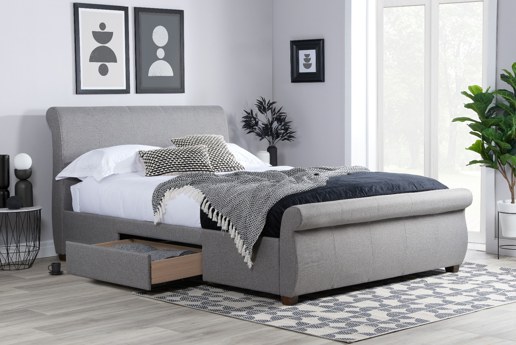 Birlea Lancaster Grey 2-Drawer Sleigh Bed - Kingsize 5ft - Birlea Essentials