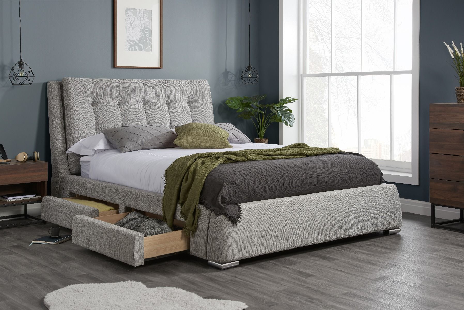 Birlea Mayfair Grey Fabric 4 Drawer Storage Bed - Kingsize 5ft - Birlea Essentials