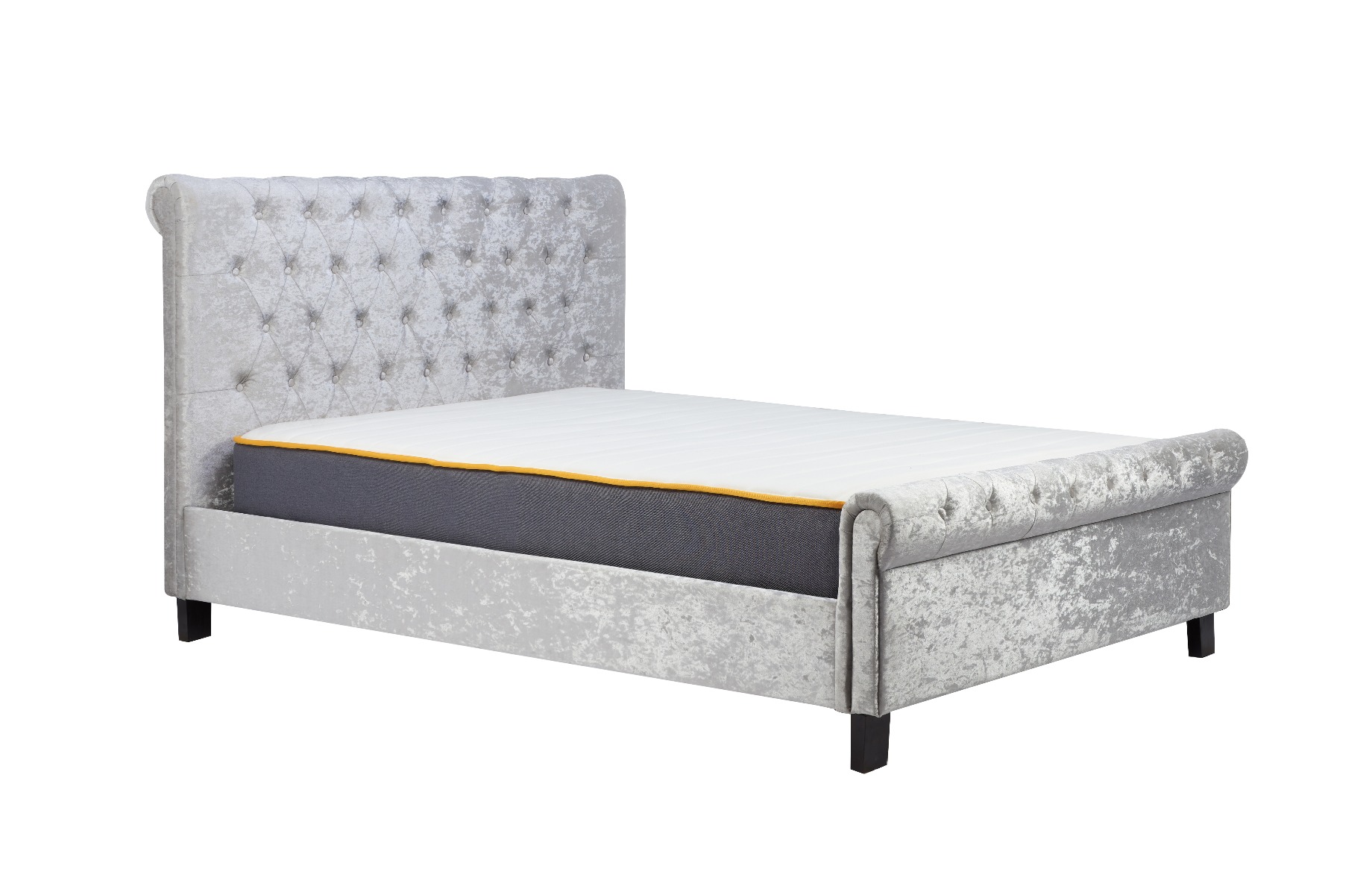 Sienna Upholstered Dark Feet Rolled Headboard Fabric Bed - Small Double 4ft - Birlea Essentials