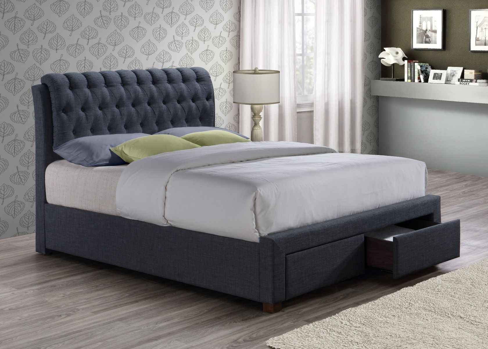Birlea Valentino Charcoal Fabric 2 Drawer Storage Bed Frame - Double 4ft6 - Birlea Essentials