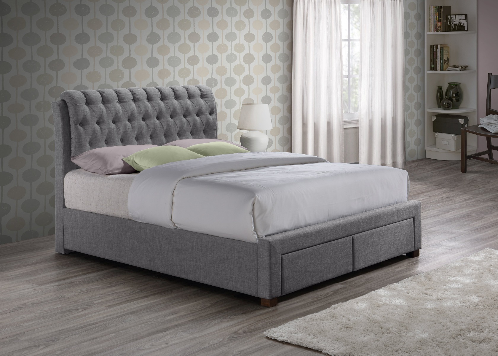 Birlea Valentino Grey Fabric 2 Drawer Storage Bed Frame - Double 4ft6 - Birlea Essentials