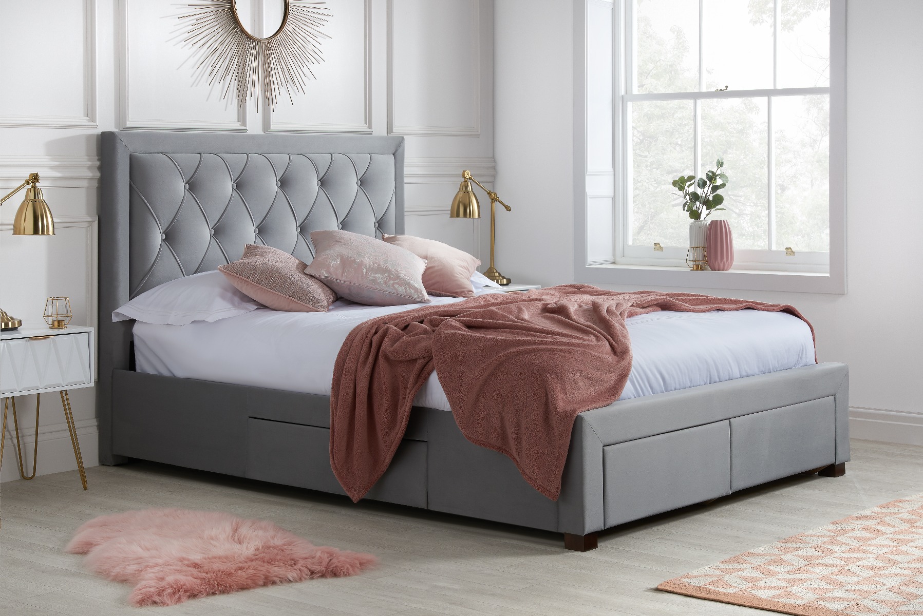 Birlea Woodbury Grey Fabric 4-Drawer Storage Bed Frame - Double 4ft6 - Birlea Essentials
