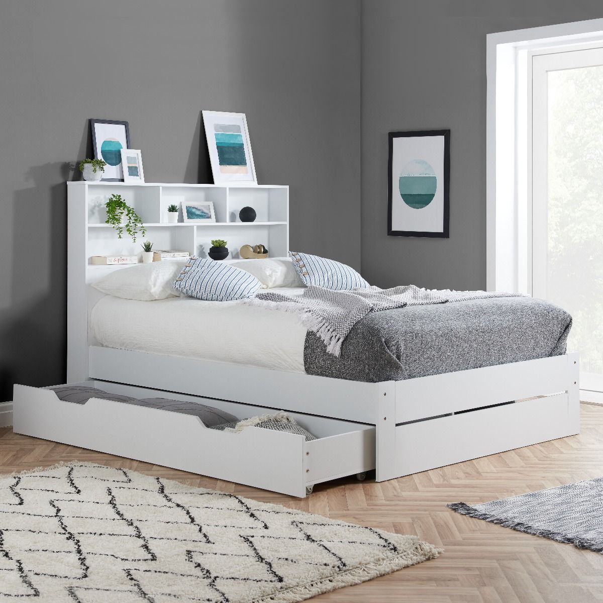 Velo White Wooden Large Storage Drawer Bed Frame - Small Double 4ft - Birlea Essentials