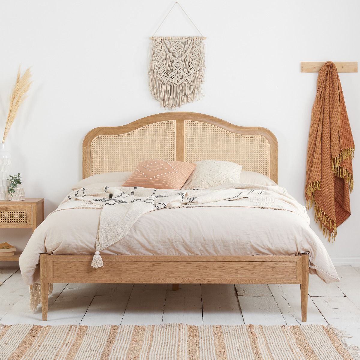 Rattan Design Headboard Sprung Slatted Base Brown Bed - 6ft Super Kingsize - Birlea Essentials