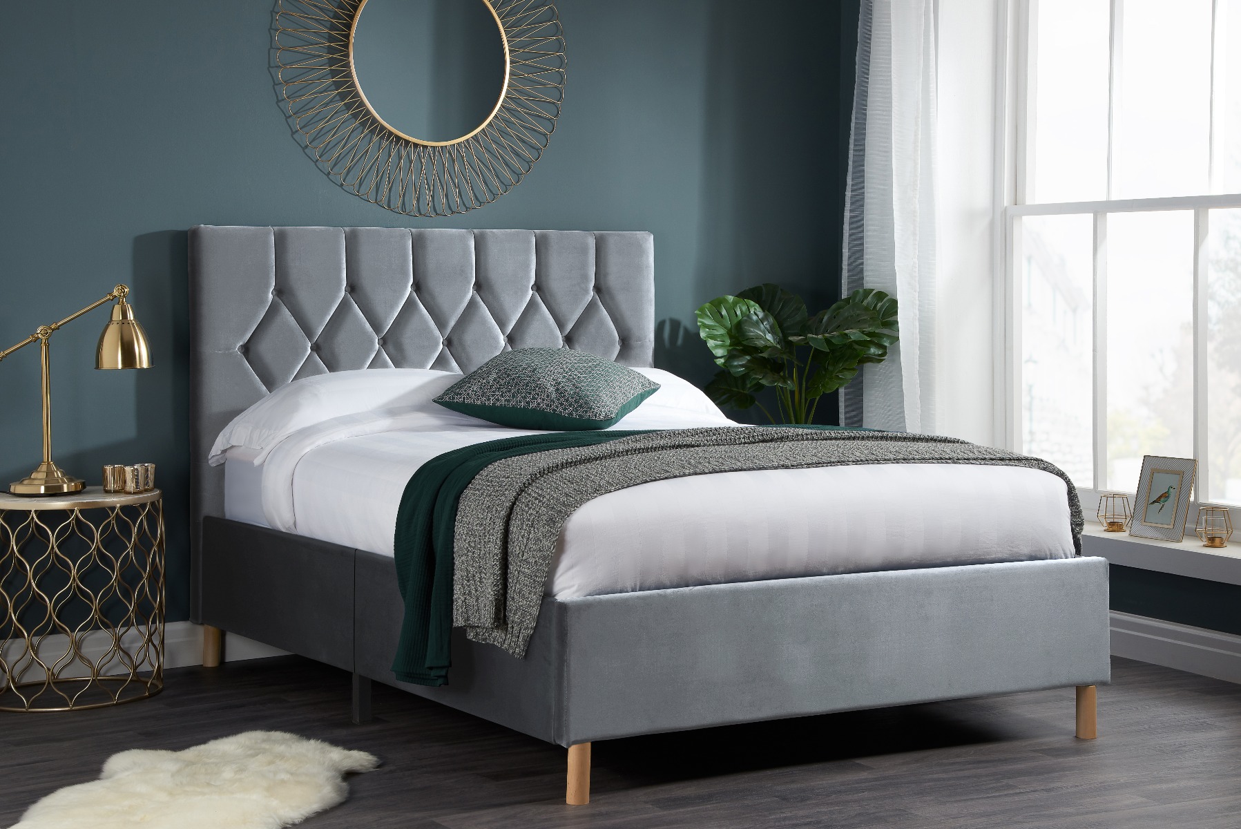 Loxley Modern Upholstered Grey Fabric Bed - Small Double 4ft - Birlea Essentials