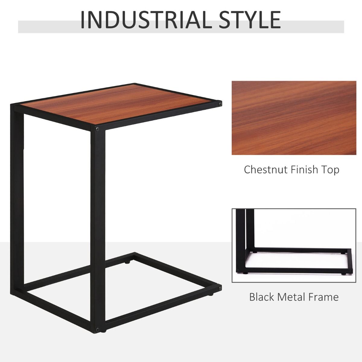 Stylish C-Shaped Metal Frame Side End Table - Walnut - Aldo & Ehren