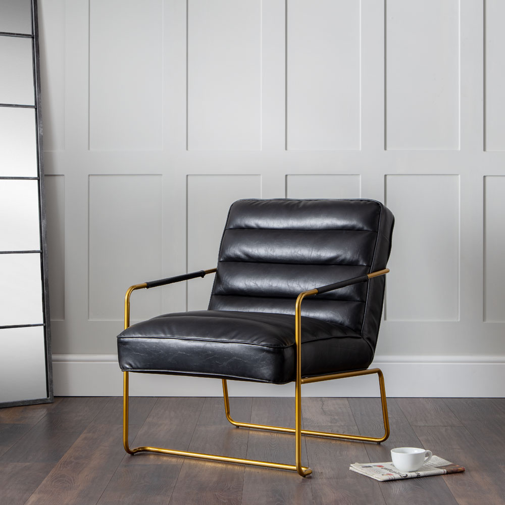 Giorgio Black Faux Leather Armchair - Black & Gold - JB Collections
