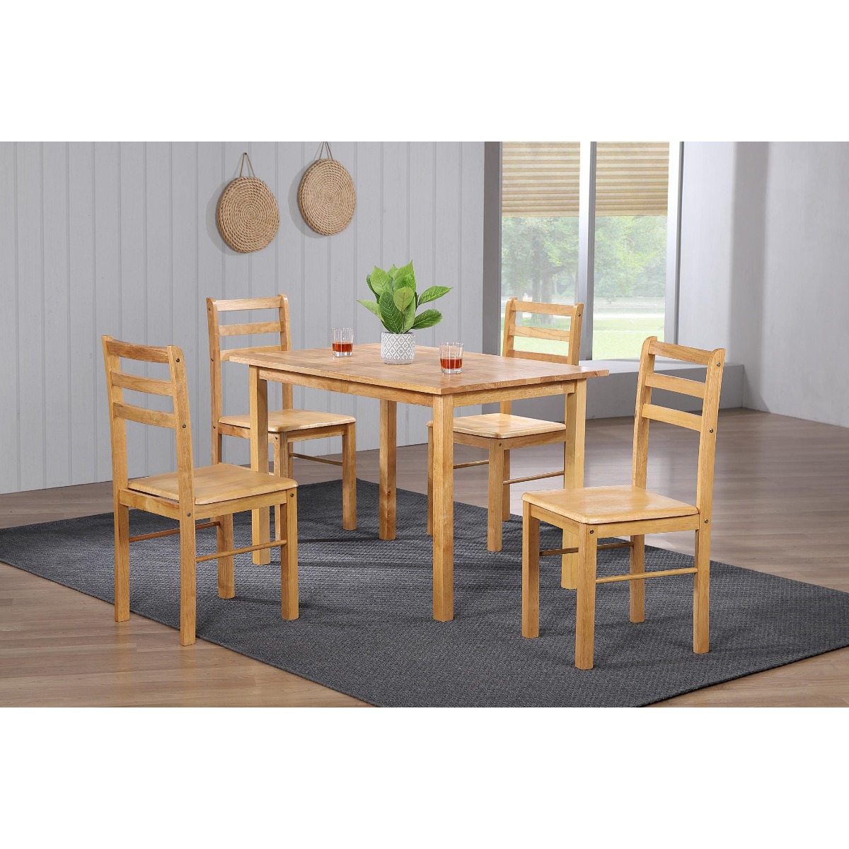 Classic Charm Arcadia Solid Rubberwood Medium Dining Set with 4 Chairs in Natural Oak - Sigrid Mills