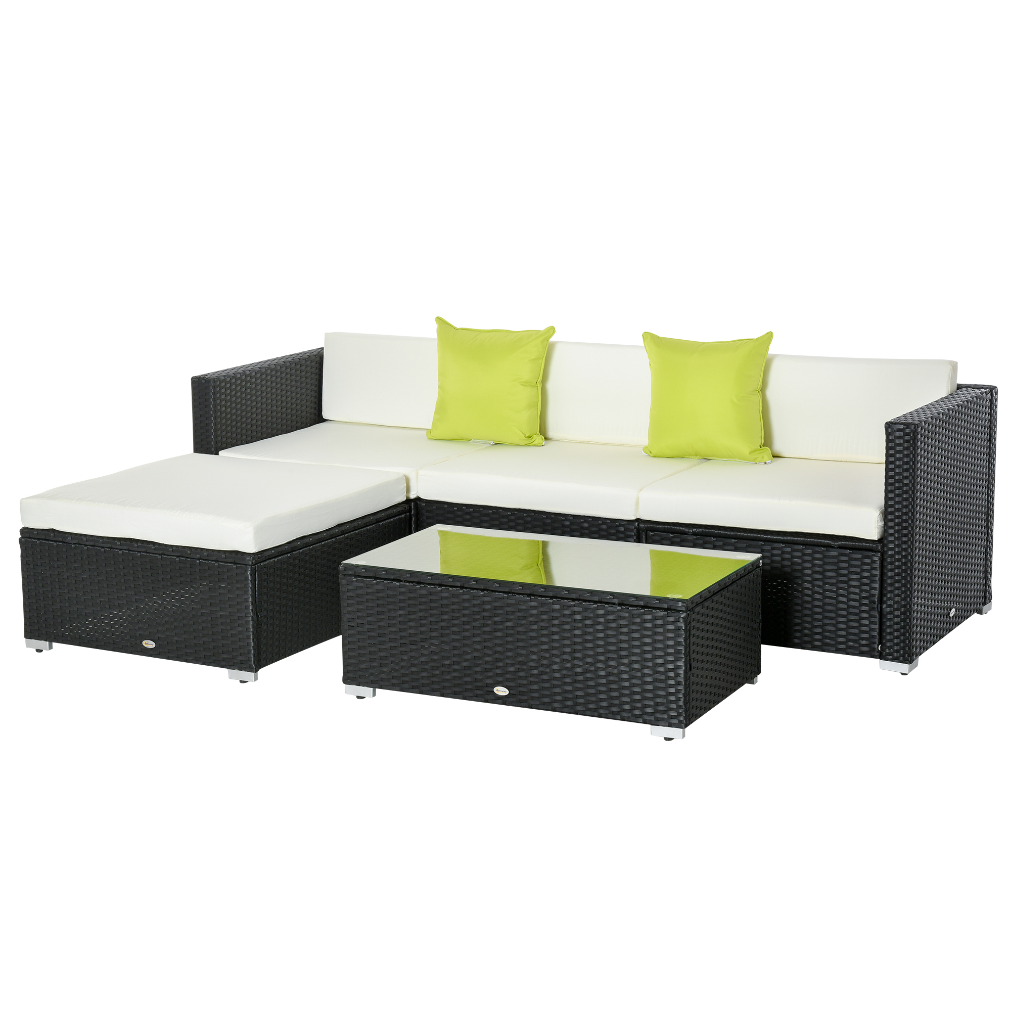4-Seater Garden Rattan Furniture Outdoor Sectional Rattan Sofa Set Coffee Table Combo Patio Furniture Metal Frame w/ Cushion Pillows Black - Life 