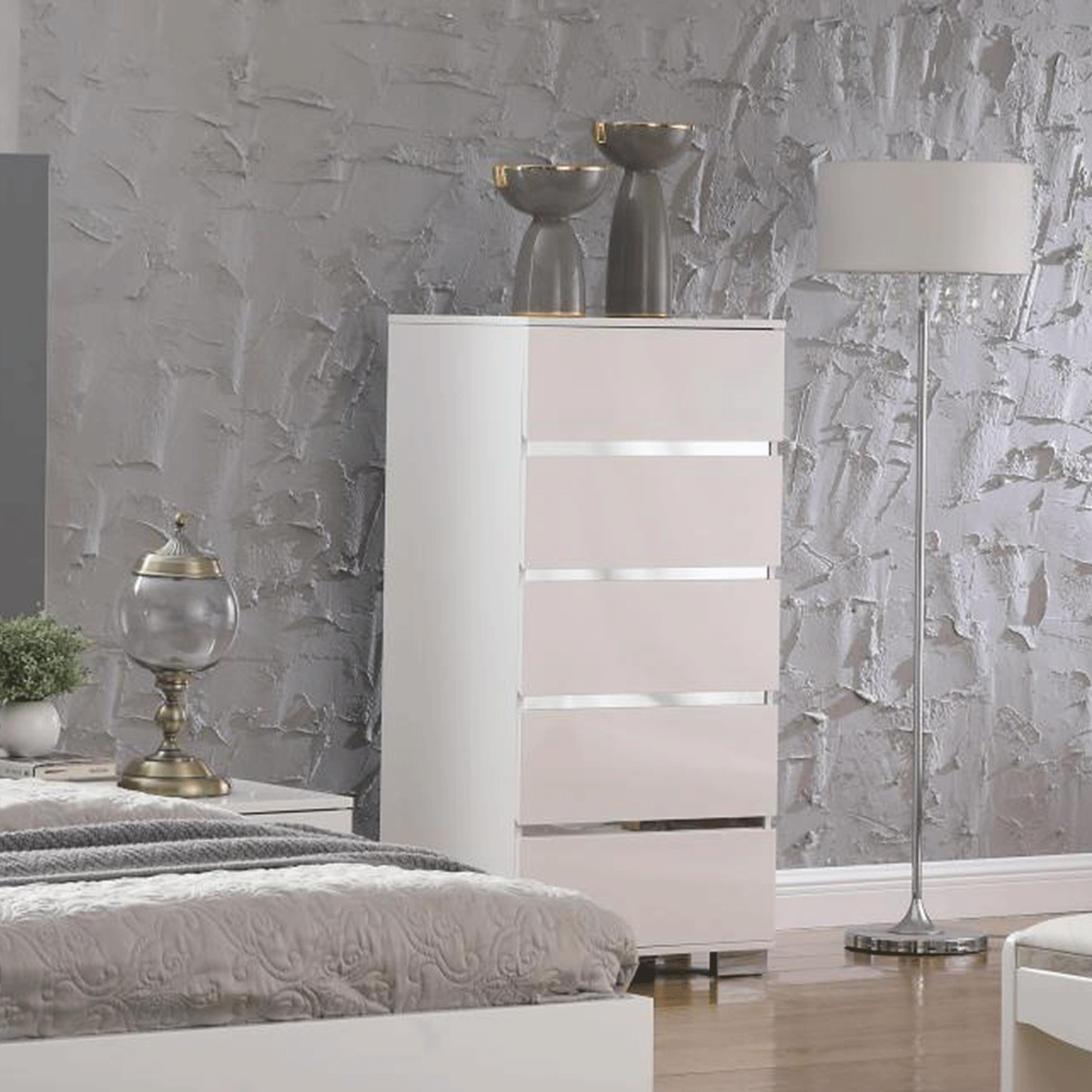 HEREFORD White Chest of Drawers - Tallboy, Medium-sized, 5 Drawers, Ready Assembled - Sigrid Mills