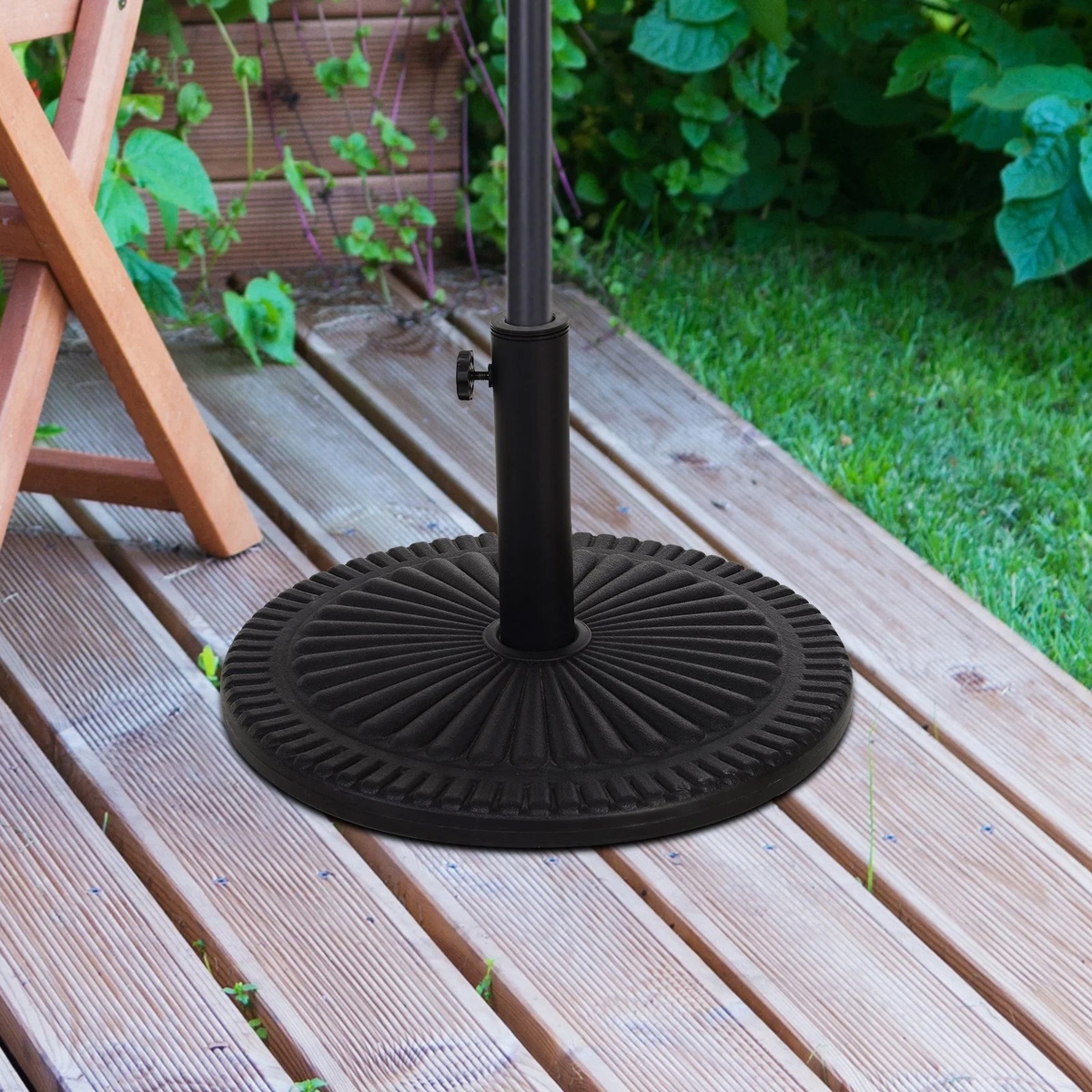 Cement Outdoor Garden Round Parasol Base - Black - The Garden Savant
