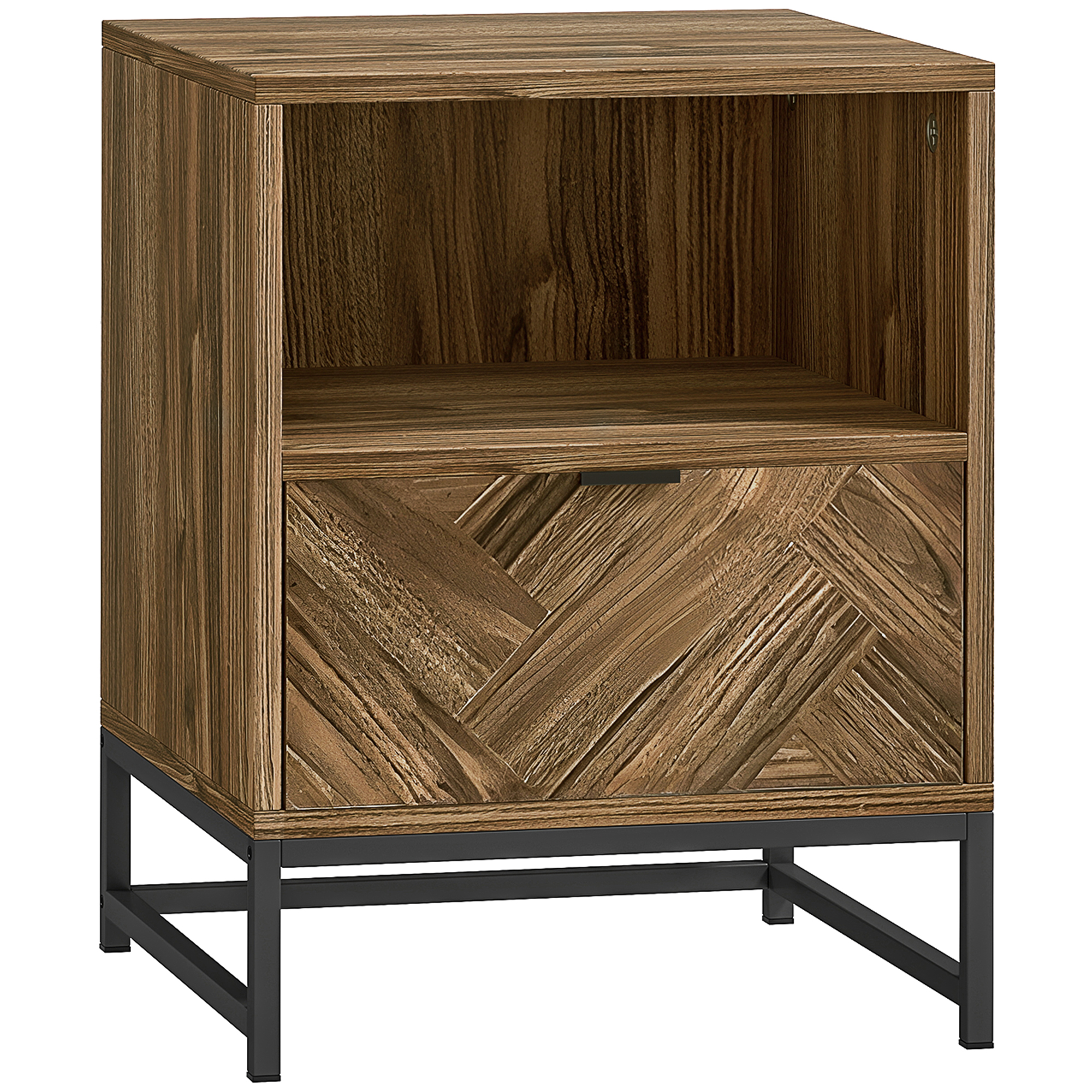 HERON Bedside Table with Drawer and Shelf Side End Table Brown Wood Effect - Life Essentials