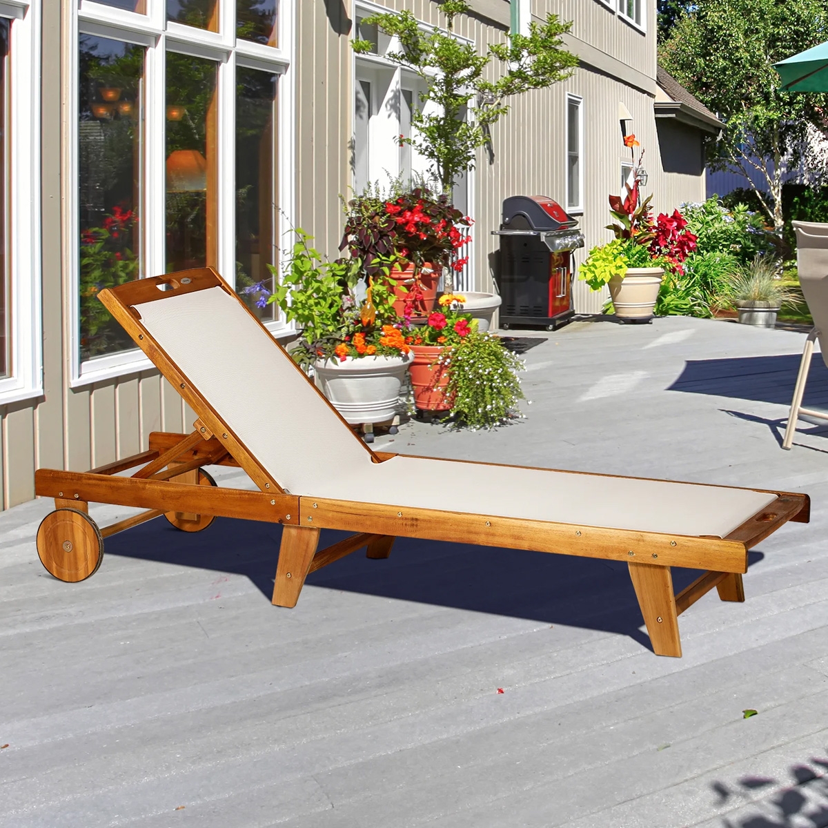 Texteline Acacia Wood Sun Lounger - The Garden Savant