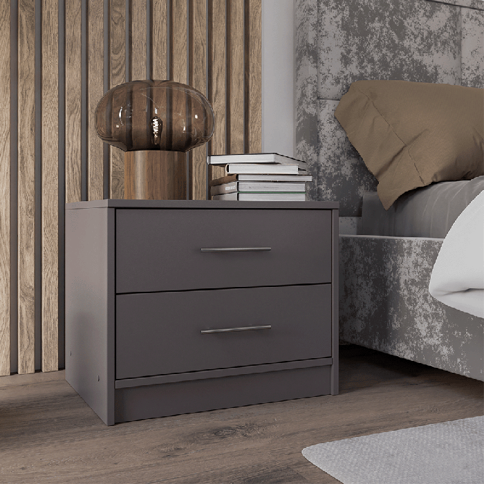 KIRKLEES 2 Drawer Bedside Table - Grey - Avellino & Wells